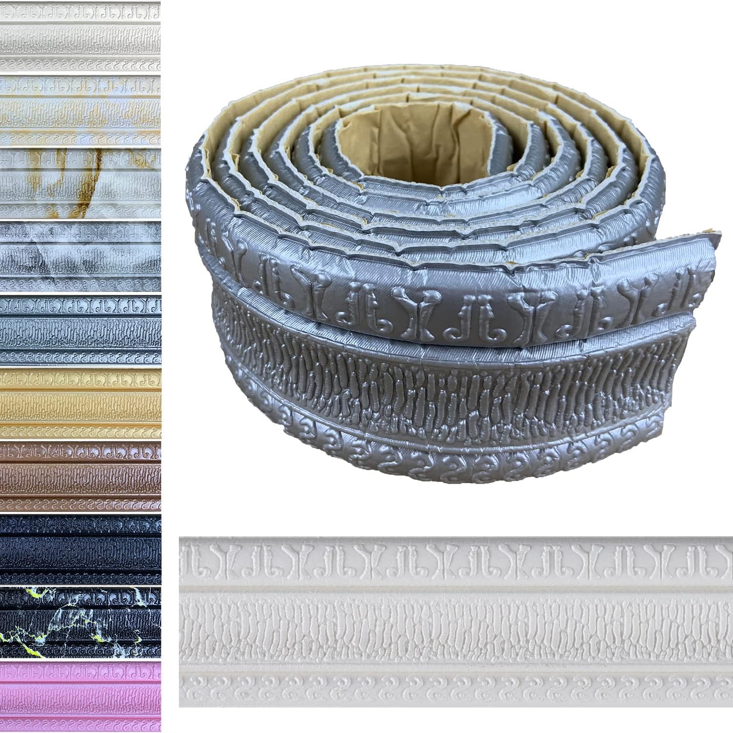 Yutianli Moldura de corona para despegar y pegar, borde flexible de pared, base de pared autoadhesiva, base de vinilo autoadhesiva, moldura de pared