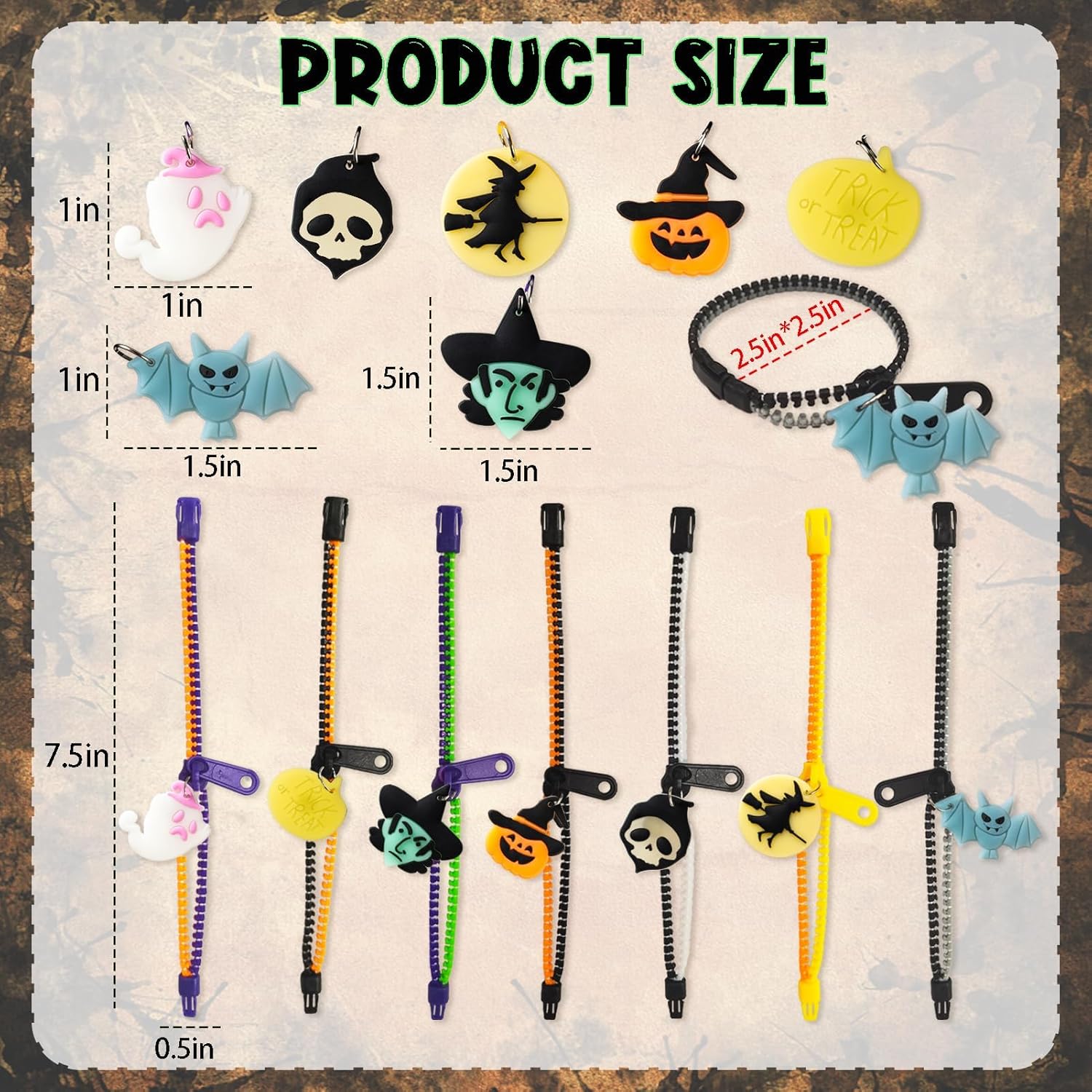 kockuu 28 pulseras de Halloween con cremallera para niños pequeños, pulseras de golosinas de Halloween que brillan en la oscuridad, recuerdos de