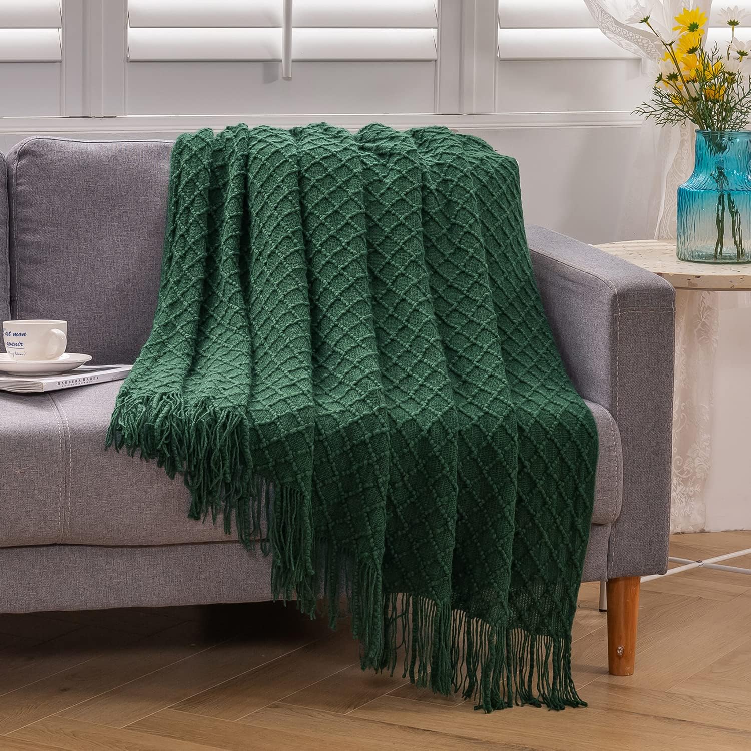 Manta para el sofá, manta de punto suave y acogedora con borla, manta decorativa ligera para el sofá, silla, cama, viajes y sala de estar, apta para