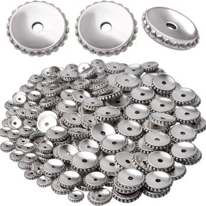 200 cuentas espaciadoras redondas planas de plata envejecida tibetana con una caja para hacer joyas, suministros de manualidades 200 cuentas espaciadoras redondas planas de plata envejecida tibetana con una caja para hacer joyas, suministros de manualidades