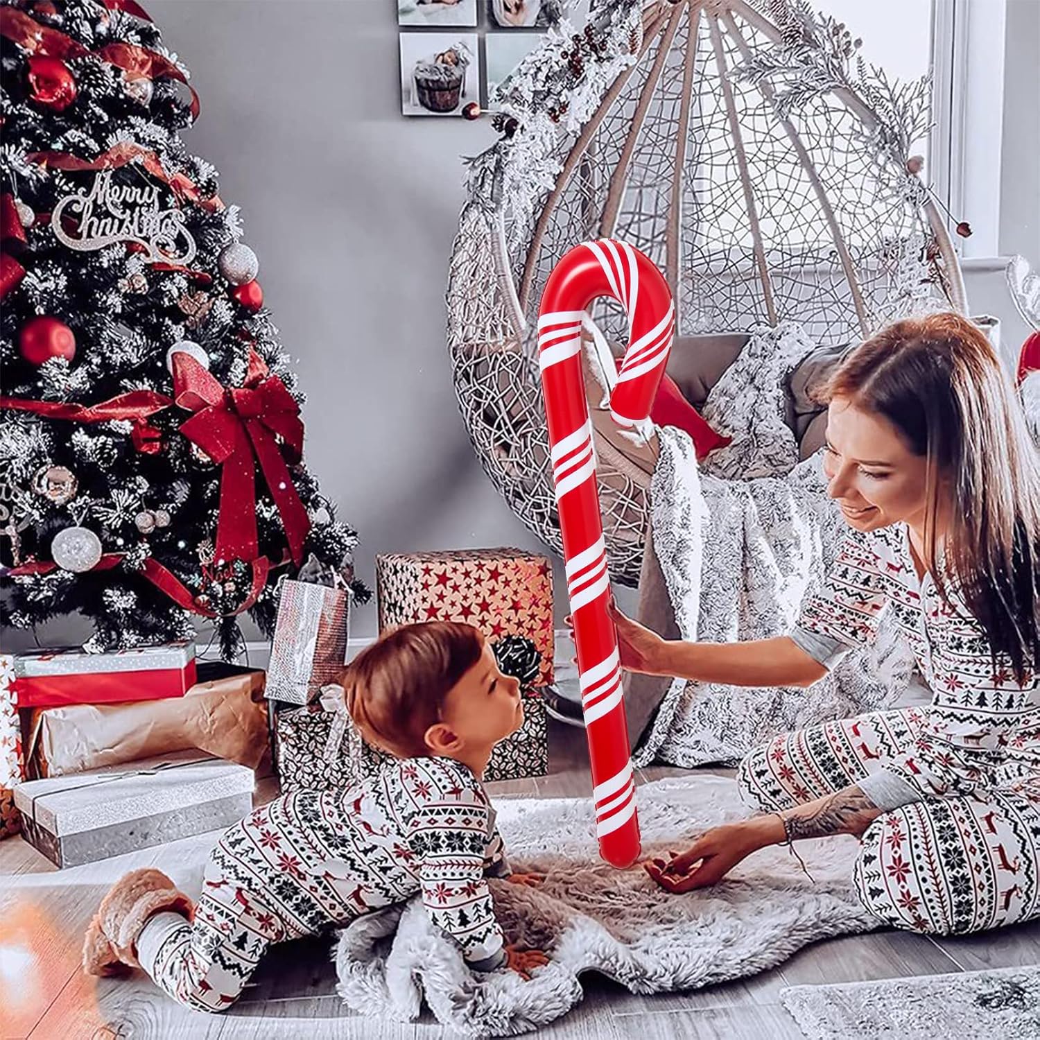 6 bastones de caramelo inflables de Navidad de 35 pulgadas para decoraciones de Navidad, decoración de patio para interiores y exteriores para el