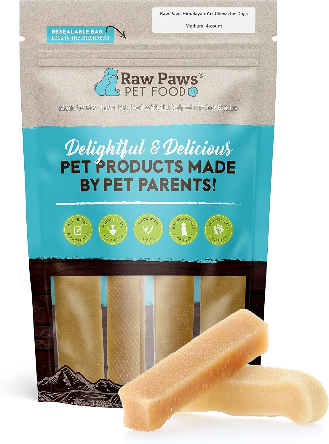 Raw Paws Himalayan Yak masticables para perros, masticables medianos (4 unidades) – Queso del Himalaya para perros medianos – Huesos de yak para