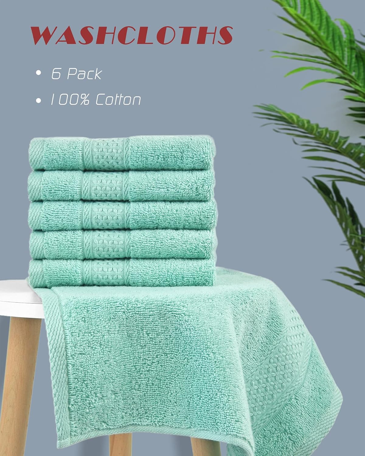 Cleanbear Paños para tu cuerpo, 100% algodón, paños de baño extra suaves, 13 x 13 pulgadas (verde azulado)