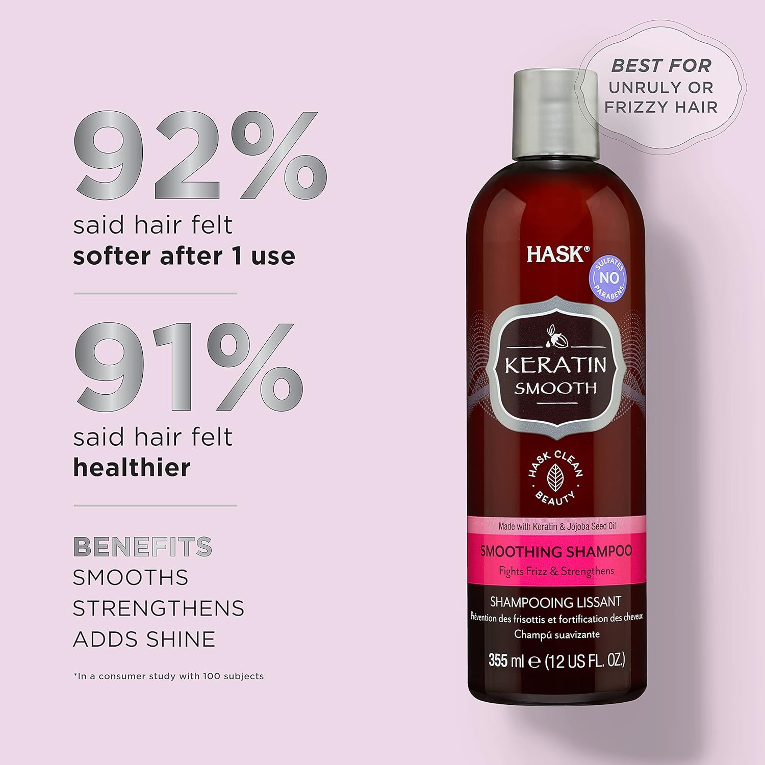 HASK Champú suavizante de proteína de queratina – 12 Fl Oz