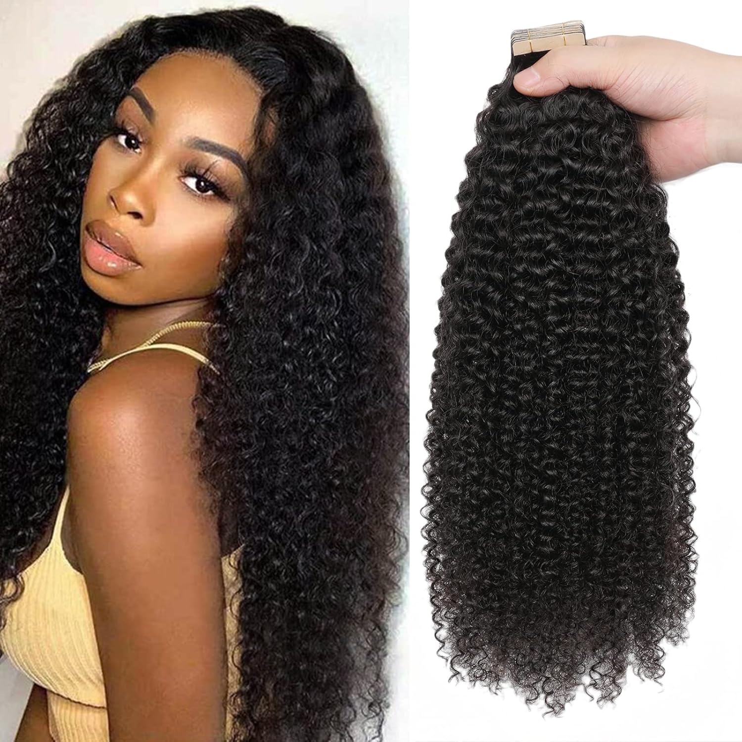 60 extensiones de cabello humano rizado tipo afro de 24 pulgadas, extensiones de cabello humano rizado 3C 4A, extensiones de cabello humano real