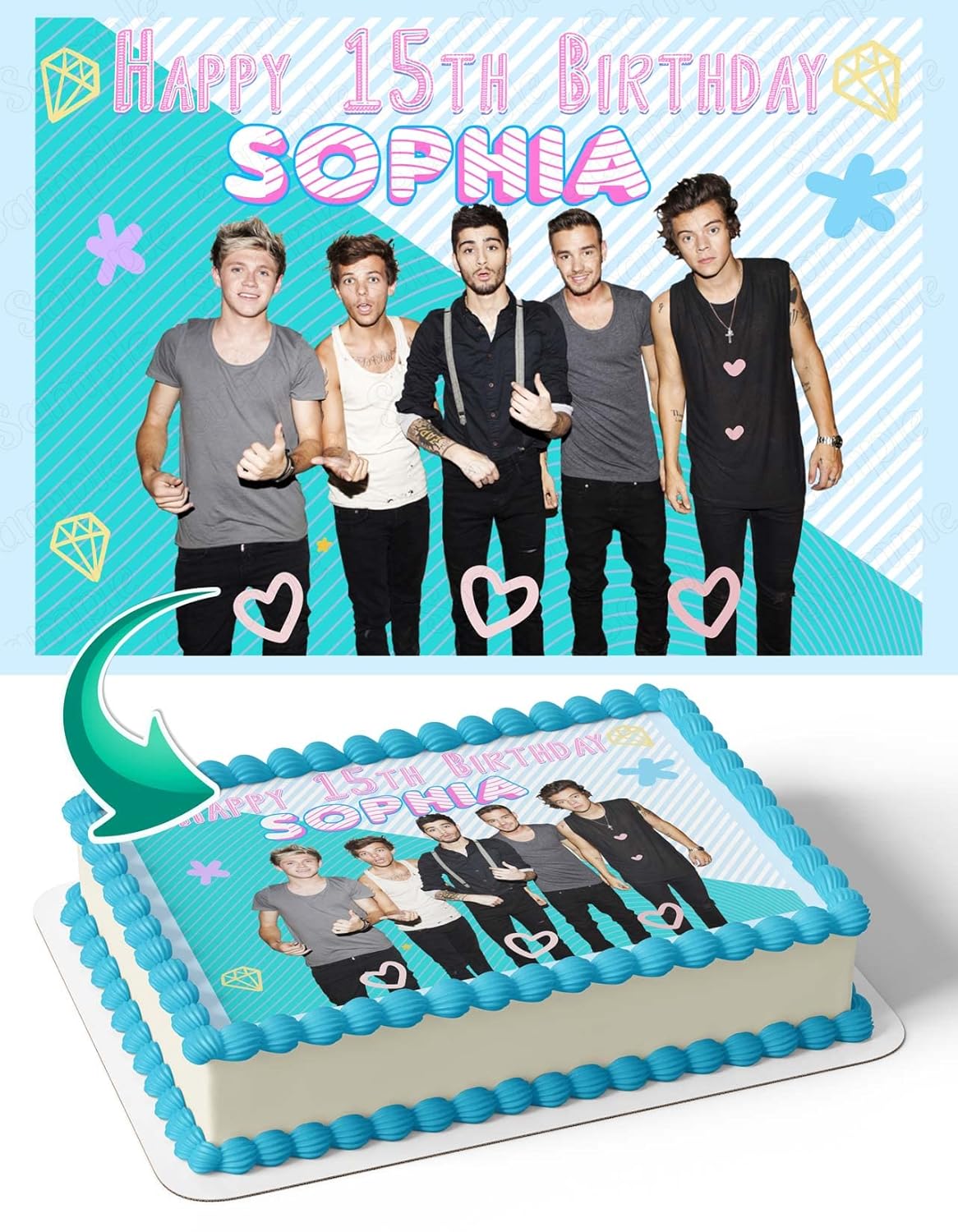 CAKECERY One Direction Harry Styles Zayn Louis Liam Niall – Decoración de imagen de pastel de cumpleaños personalizada, 14 hoja