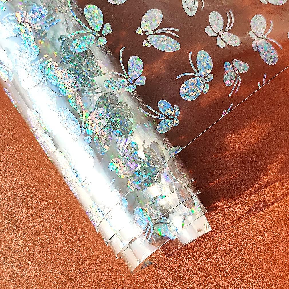 HYANG – Hojas de piel sintética de vinilo holográfico transparente de cloruro de polivinilo con mariposas transparentes, 1 rollo de 12 x 53 pulgadas