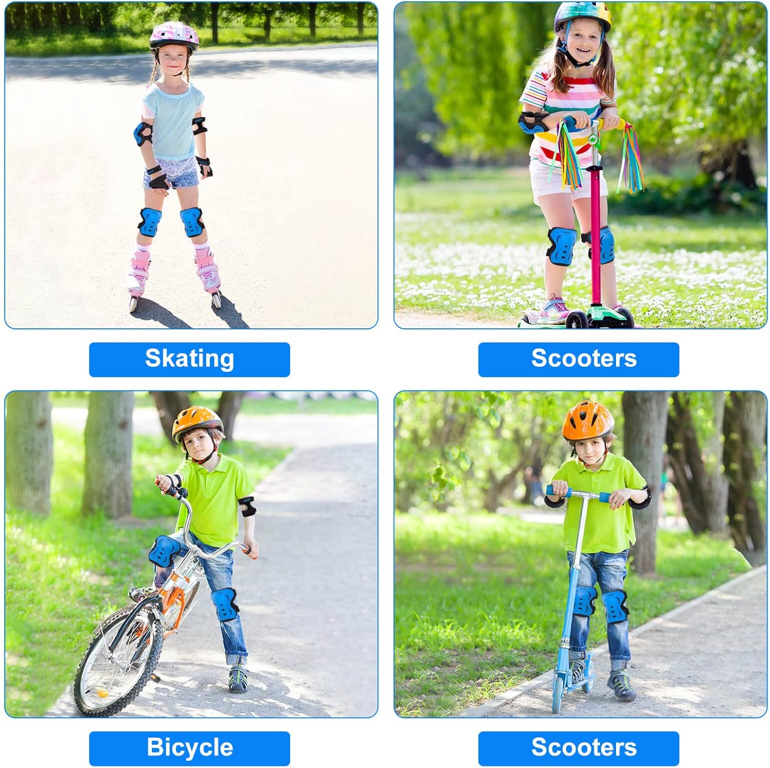 Inkidio Rodilleras para niños, conjunto de equipo de protección con rodilleras, coderas y muñequeras, ideal para niñas, niños, patinaje, patineta,