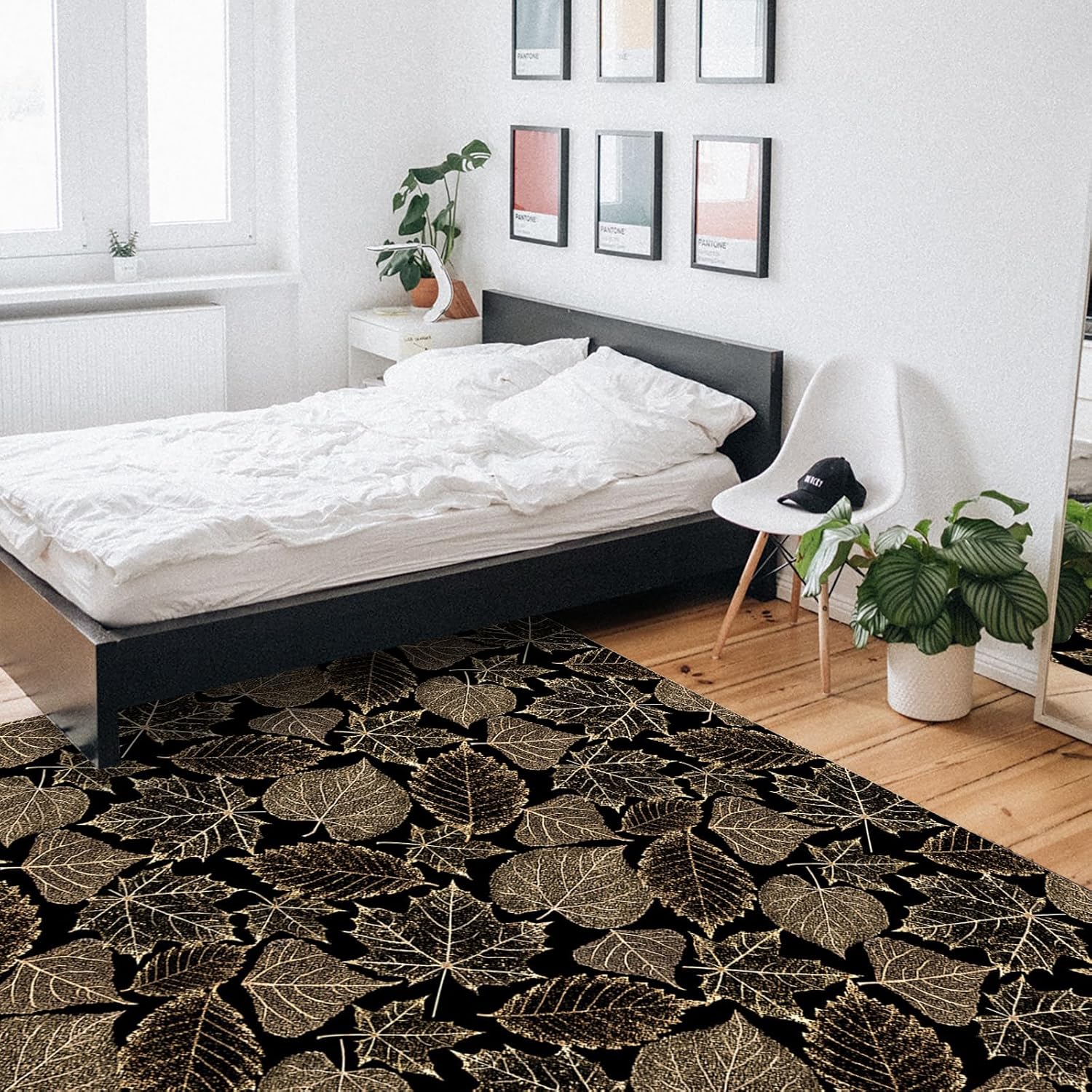 Alfombras de área de otoño para interiores, textura de hojas de arce, telón de fondo negro, moderno, de lujo, ultra suave, cómodo, antideslizante,