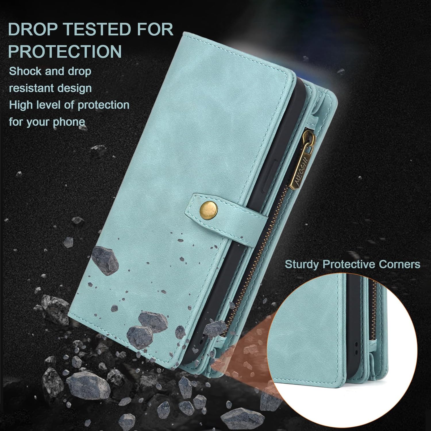 Funda tipo cartera compatible con iPhone 15 Pro, funda magnética desmontable para teléfono, funda protectora de cuero con soporte para tarjetas, 6.1