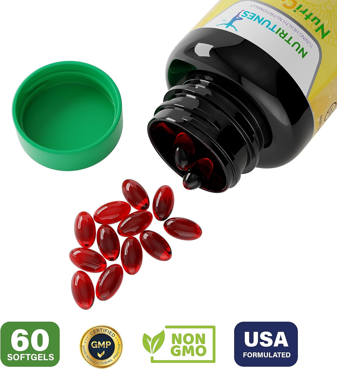 NutriCumin 1000mg Curcumina de cúrcuma liposomal con NovaSOL (60 cápsulas blandas)  para la salud de las articulaciones, sin OMG, certificado GMP y