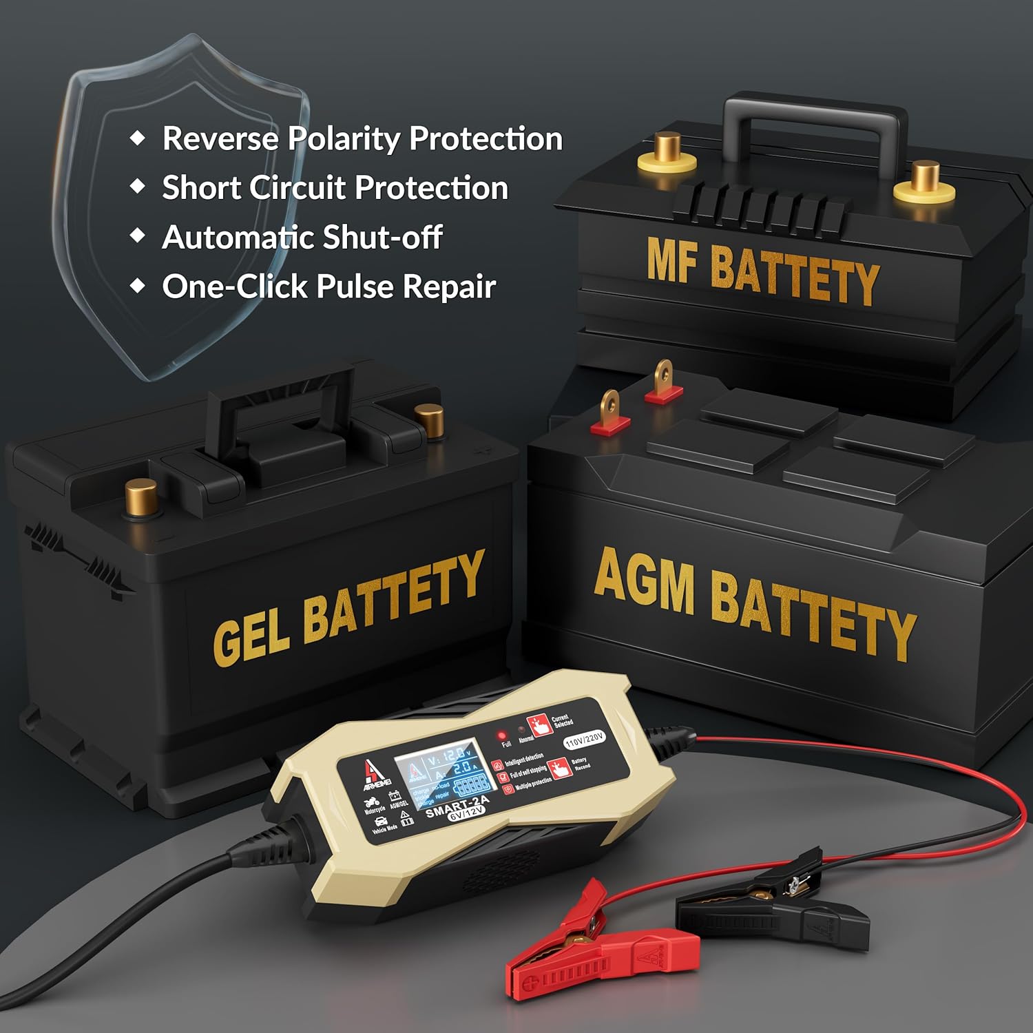Cargador de batería de coche inteligente 3 IN1 0.5A1A2A, cargador de batería automotriz 6V12V, cargador de batería de doble voltaje 110V220V