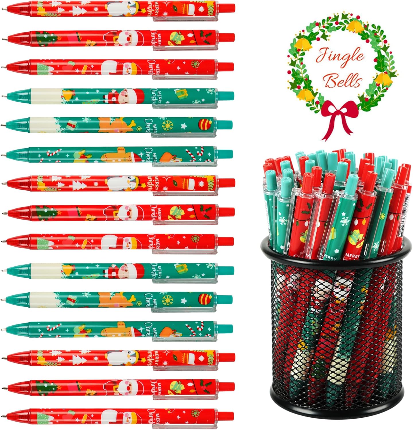 100 bolígrafos de Navidad a granel, bolígrafos retráctiles de Navidad, Papá Noel, muñeco de nieve, árbol de Navidad, bolígrafos de 0.020 in para