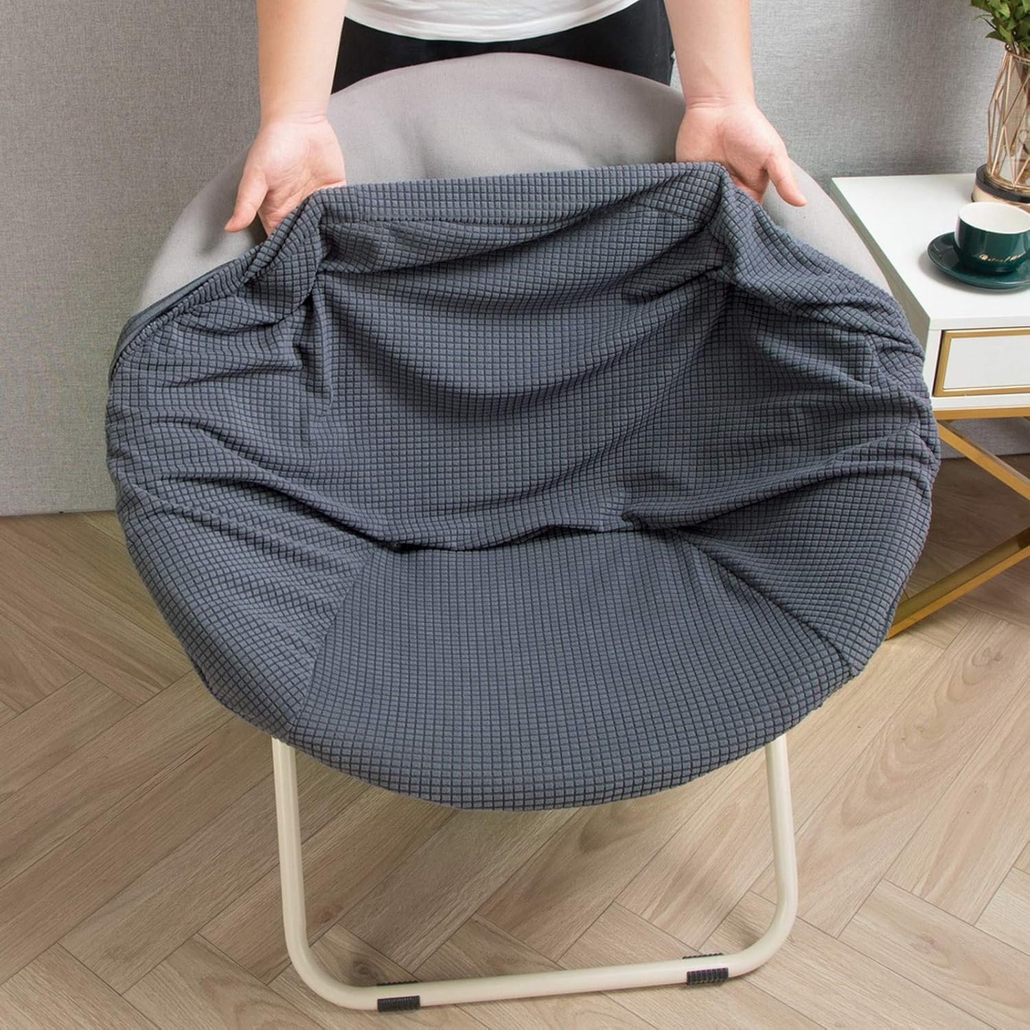 SearchI Funda elástica para silla redonda con platillo solamente, fundas de repuesto de jacquard para silla de luna, protector de asiento extraíble
