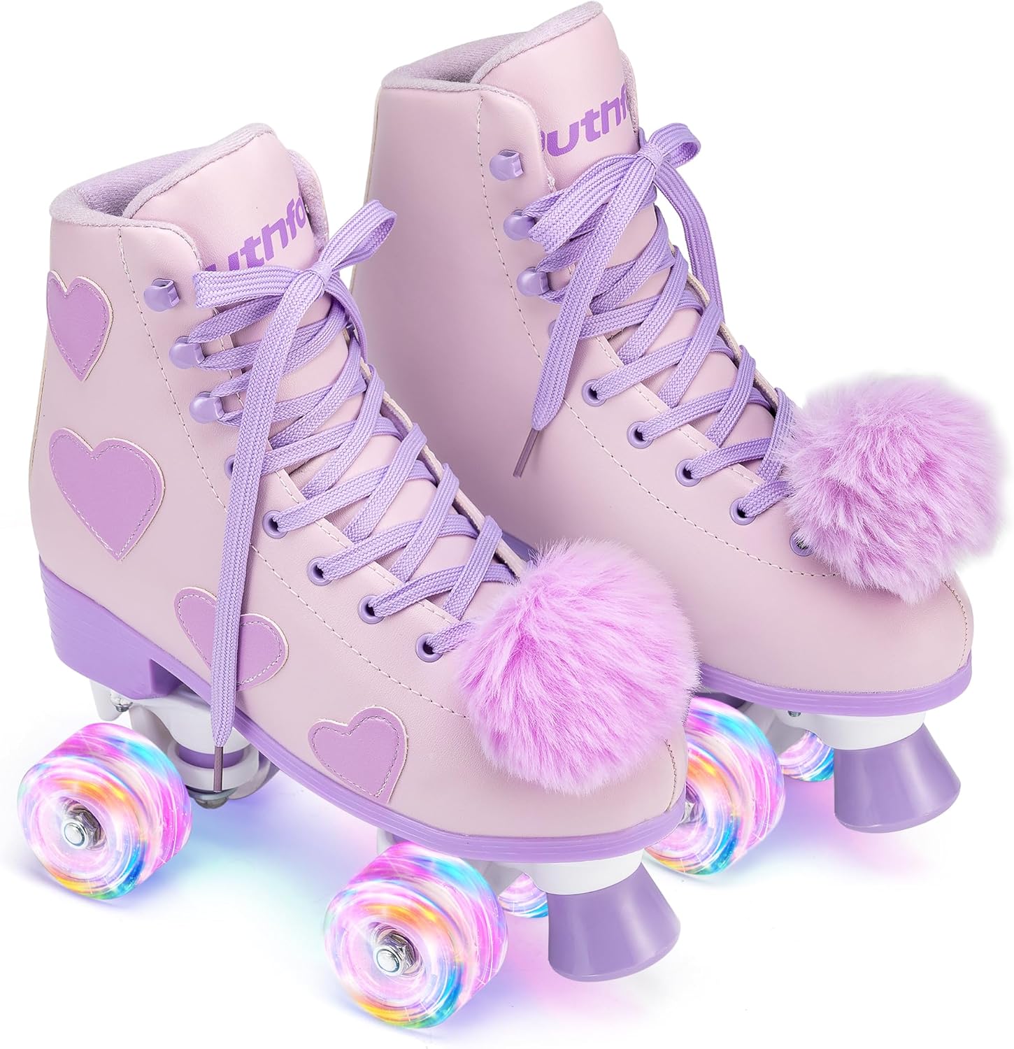 Ruthfot Patines clásicos para mujeres y niñas con ruedas iluminadas y patrón de corazón de amor, patines de piel sintética de alta calidad