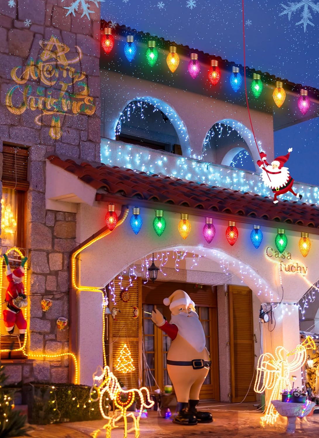 Strawberry Jumbo C9 – Luces de camino de Navidad para exteriores, 8.5 pies, 5 luces LED Jumbo C9, bombilla multicolor gigante, luces de Navidad para