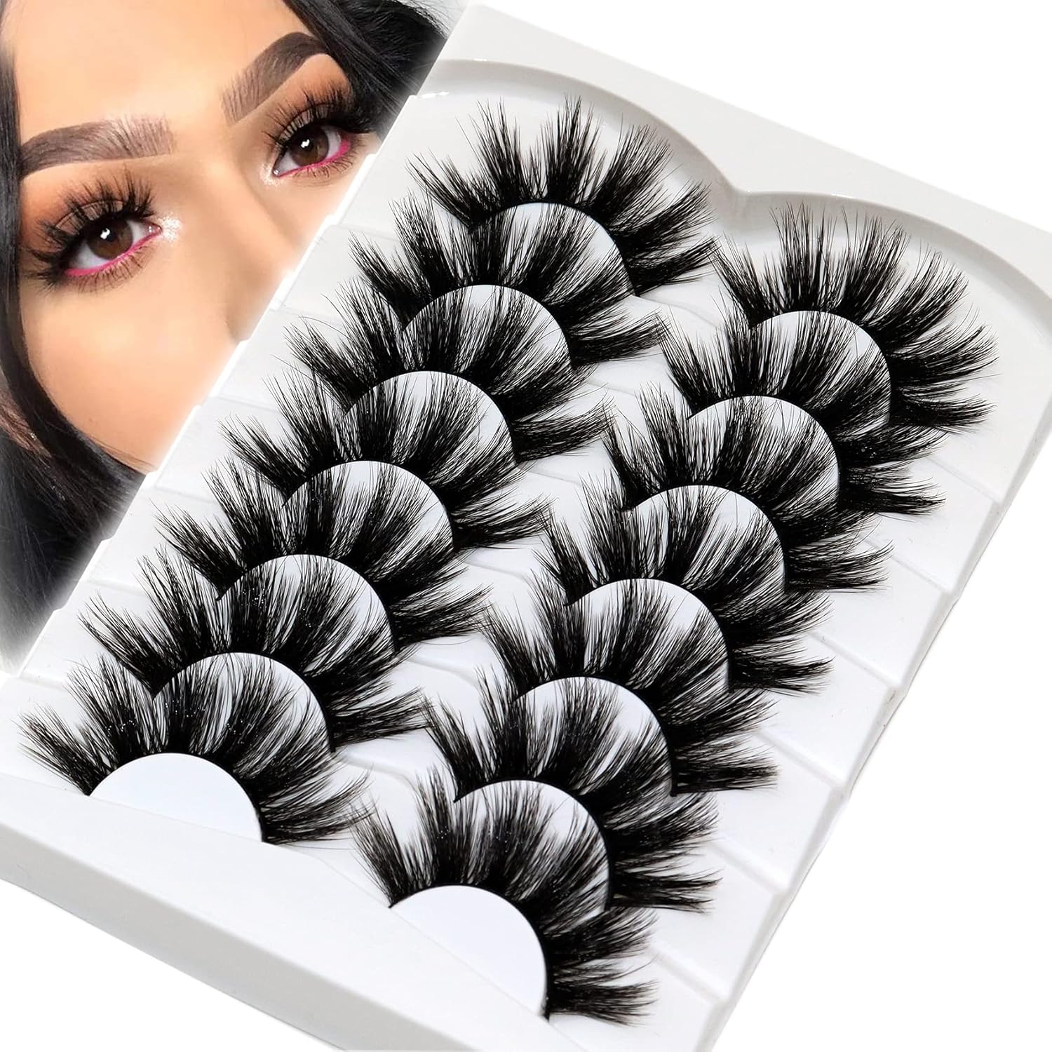 Veleasha – Paquete de 7 pares de pestañas imitación visón de 0.787pulgadas de largo (20 mm). Pestañas postizas hechas a mano, suaves y espesas para