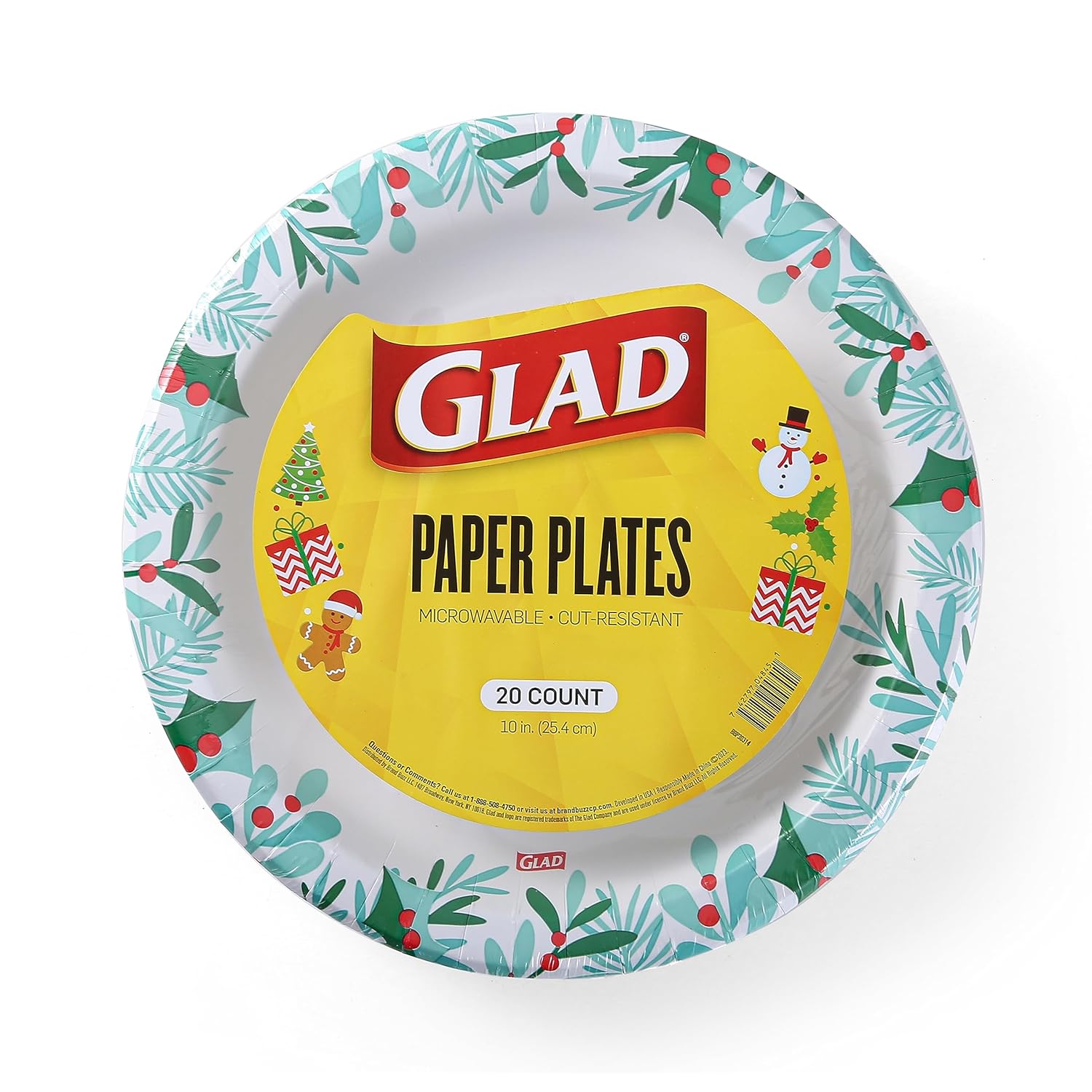 Glad Platos de papel desechables para uso diario con diseño de muérdago navideño, platos de papel resistentes, platos de papel aptos para microondas