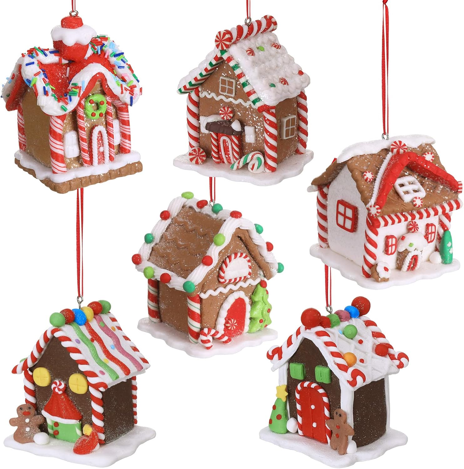 Adornos de casa de jengibre para árbol de Navidad, juego de adornos navideños de pan de jengibre con cuerda, decoración de casa de jengibre, adornos