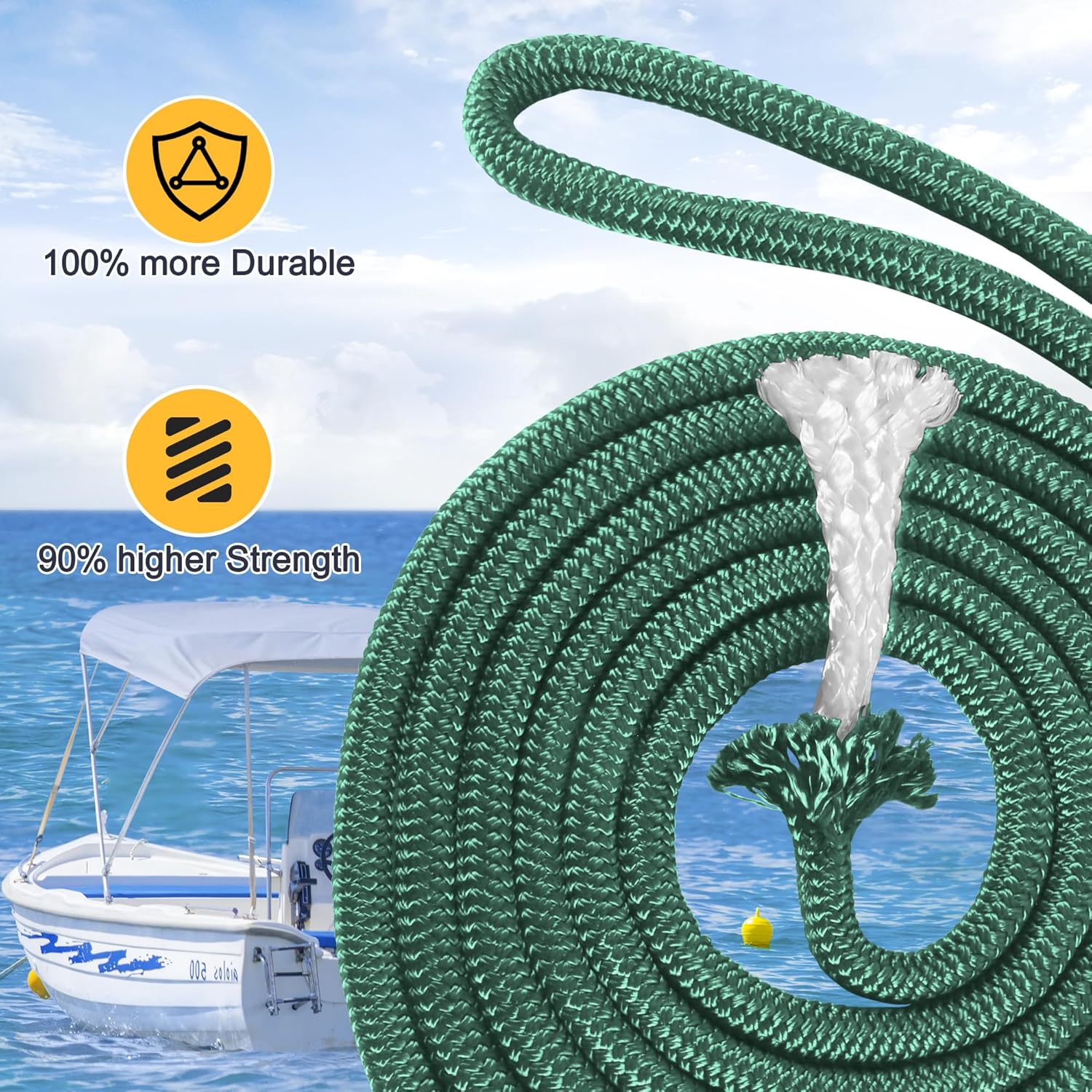 Líneas de muelle de barco de 38 pulgadas x 15 pies, líneas de muelle de nailon trenzado doble y líneas de muelle de cuerda para barcos, cuerdas de