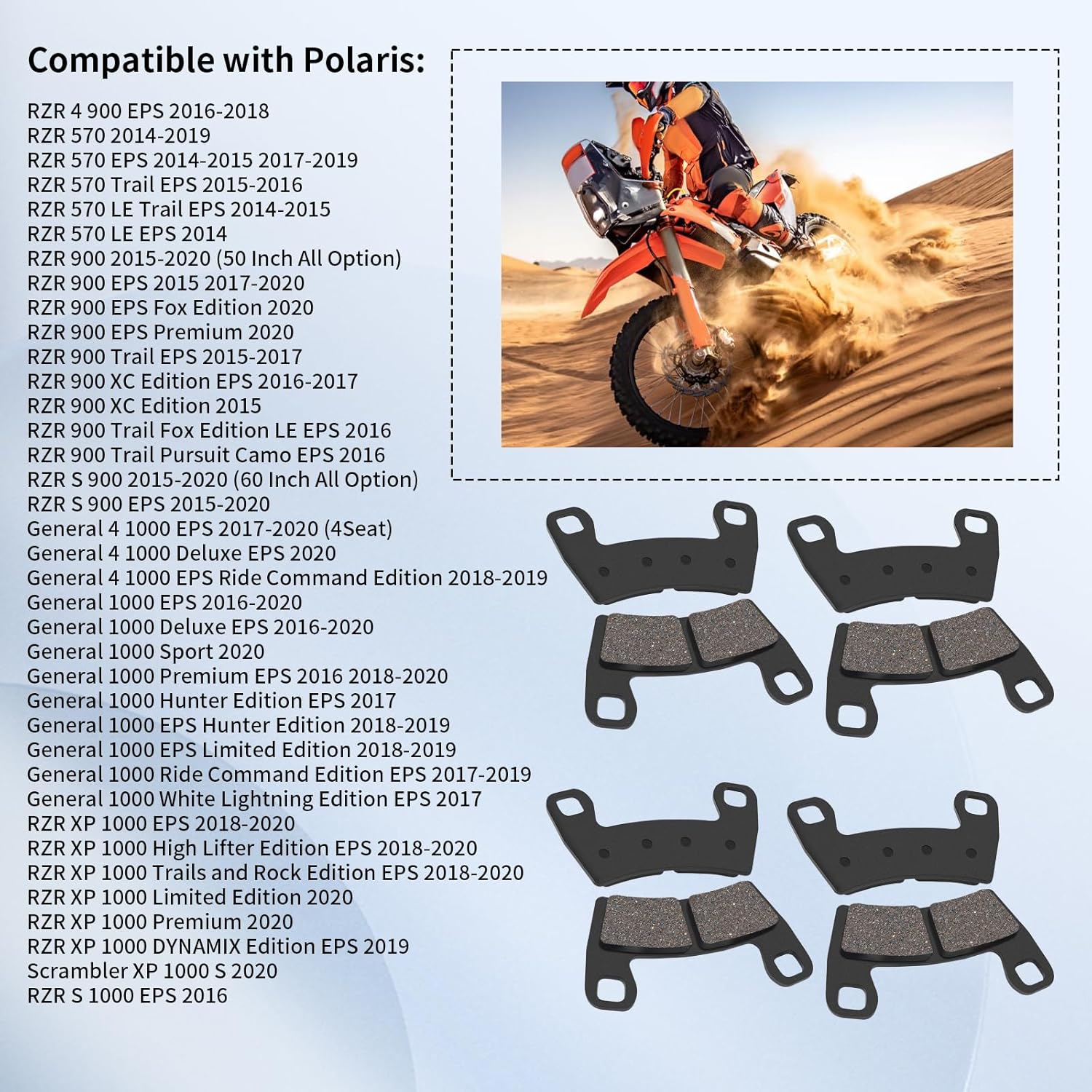 Pastillas de freno traseras compatibles con Polaris RZR 570LE Trail EPS RZR 900EPS PremiumXC Edition EPSRZR S 900 General 4 1000 EPSGeneral 1000 EPS