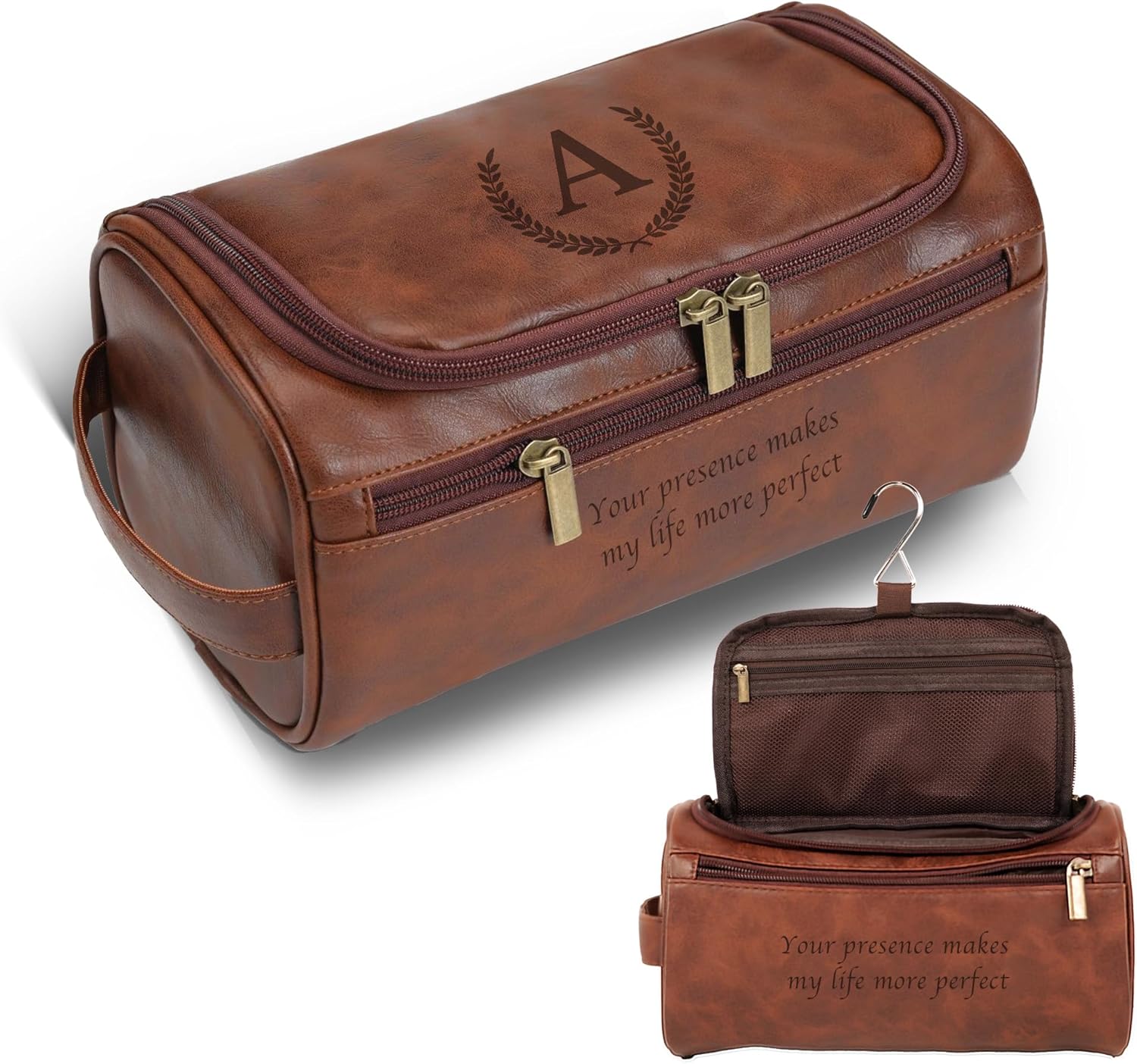 Easycosy Neceser personalizado para hombres, grabado con nombre e iniciales, bolsa de aseo de piel sintética para hombre, artículos esenciales de
