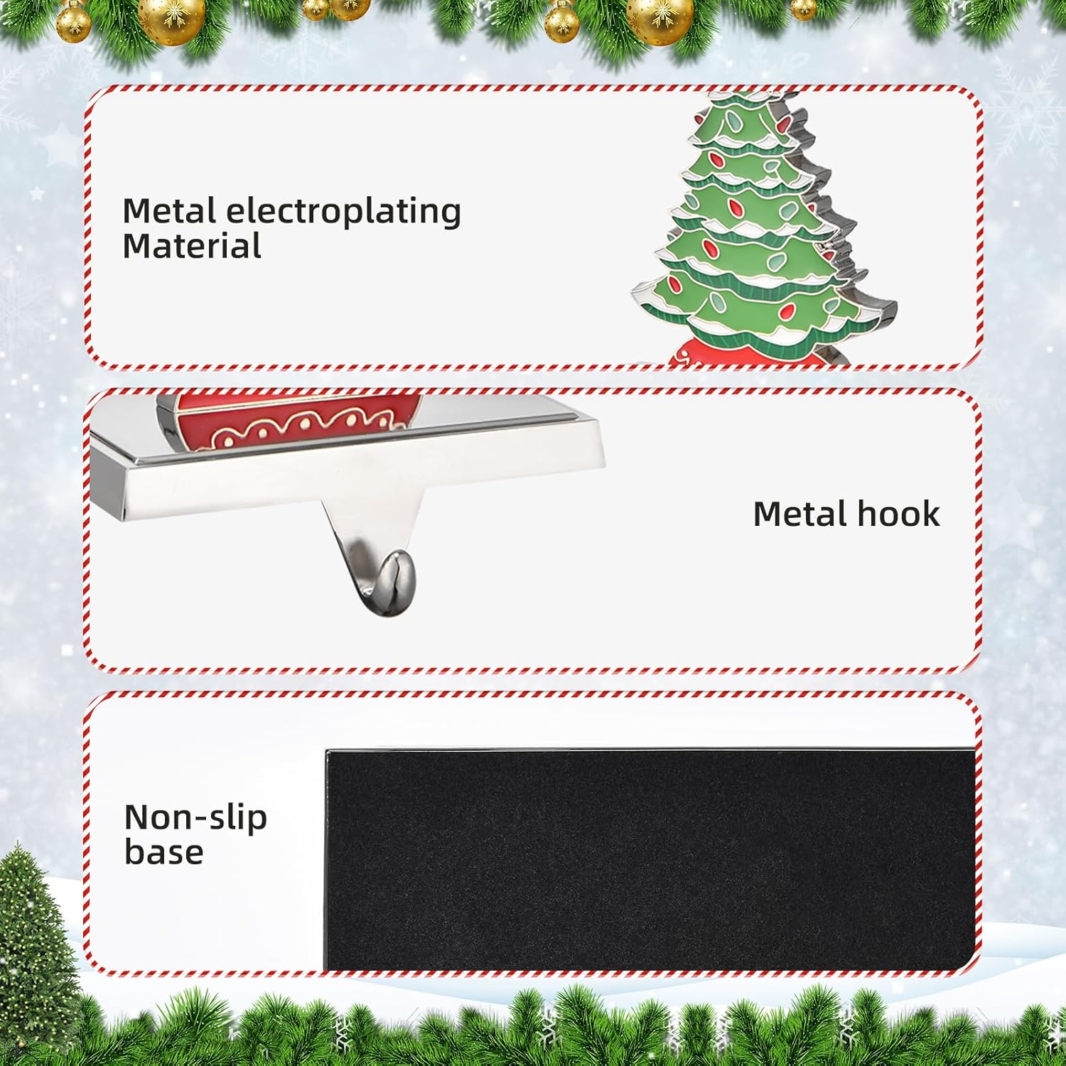 Juego de 2 ganchos de calcetines de Navidad de ciervos para mantel de Navidad, ganchos para chimenea, soporte de metal para calcetines de árbol de