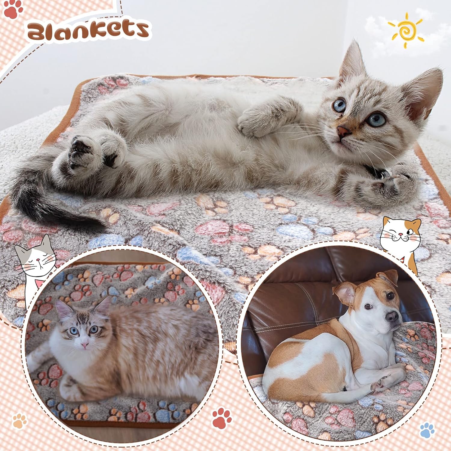4 mantas para mascotas y cachorros, manta de forro polar con estampado de patas para mascotas pequeñas y medianas, perros y gatos, manta cálida y
