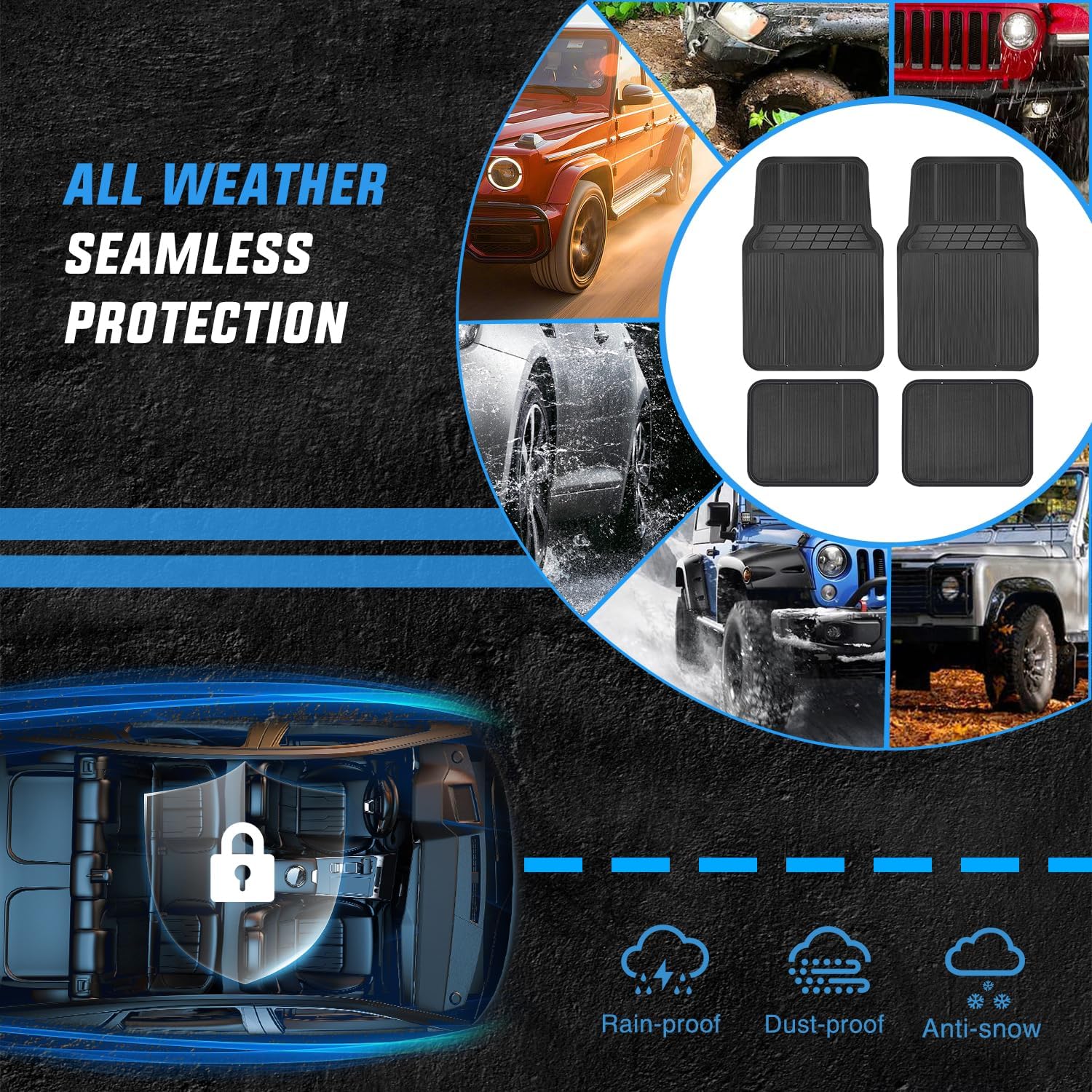 Nilight Alfombrillas de goma para autos, camiones, SUV, ajuste universal para adaptarse a la mayoría de vehículos, protección para todo tipo de