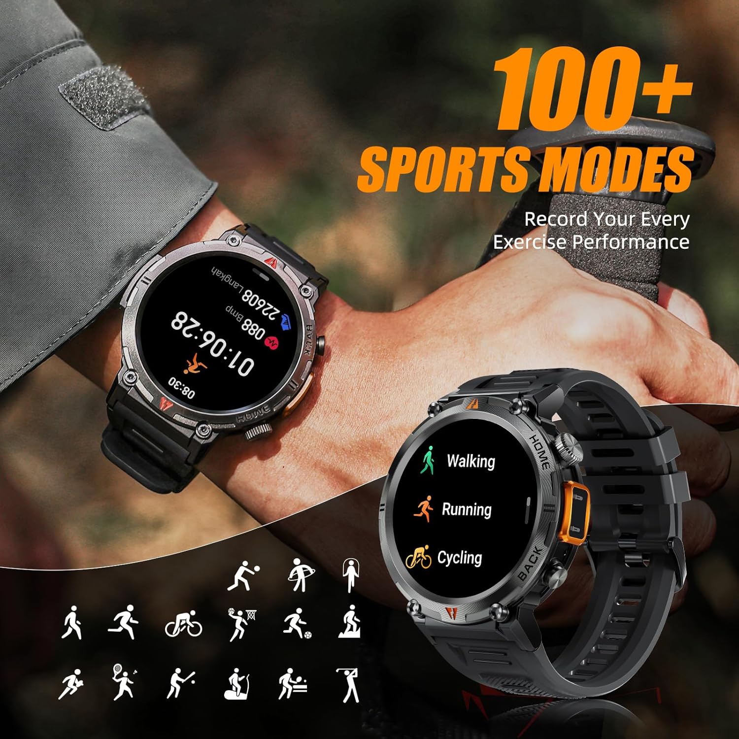 Reloj inteligente militar para hombres (respuestamarcado) linterna de 1.45 pulgadas, resistente reloj inteligente con más de 100 modos deportivos,