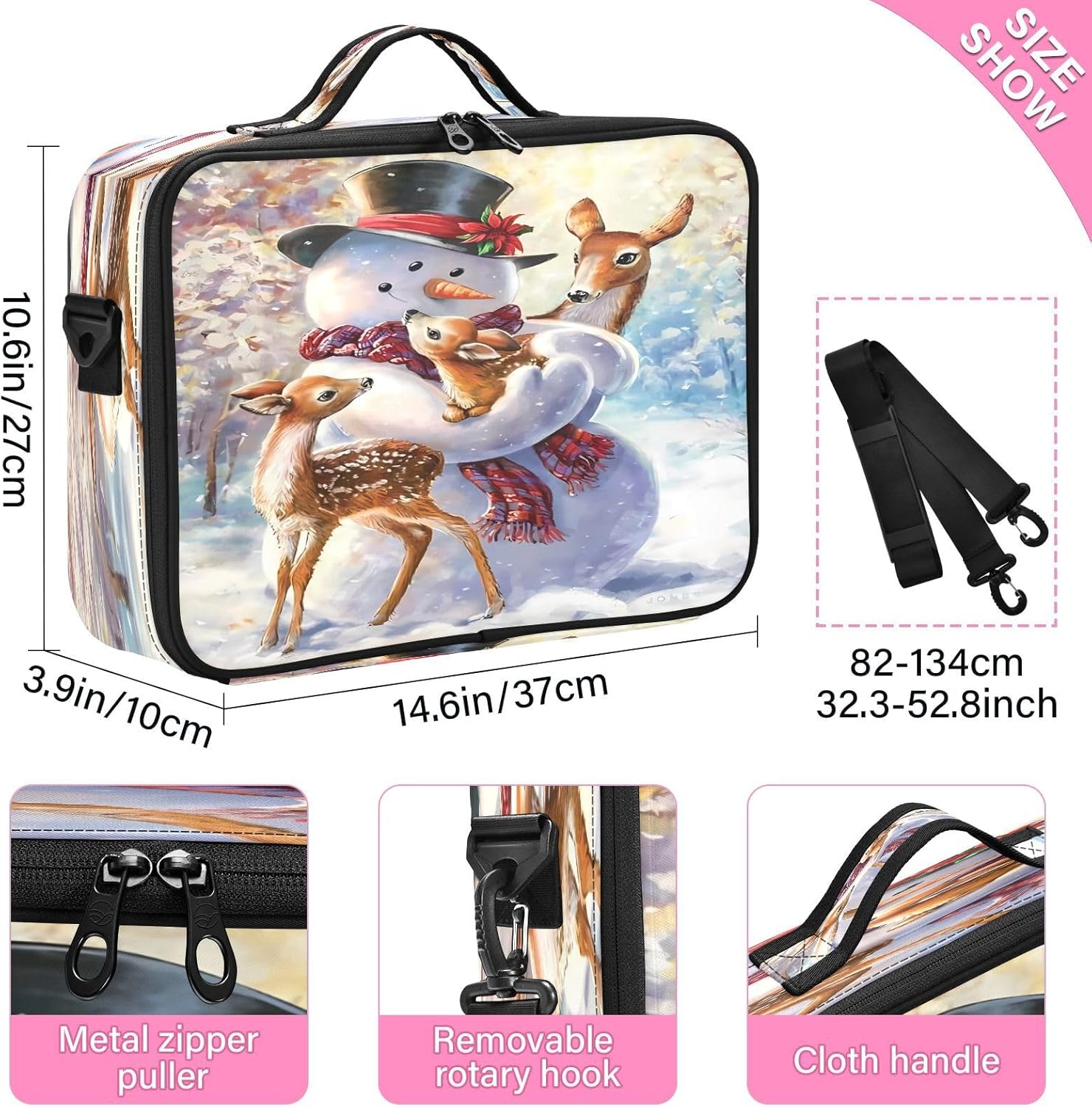 Bolsa multifuncional de maquillaje cosmético de muñeco de nieve y ciervo, bolsa de aseo de viaje para mujeres, organizador de maquillaje, cosméticos