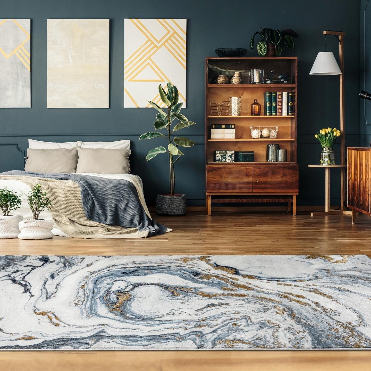 LUXE WEAVERS Francesca Collection 2190 – Alfombra abstracta de mármol azul 8×10