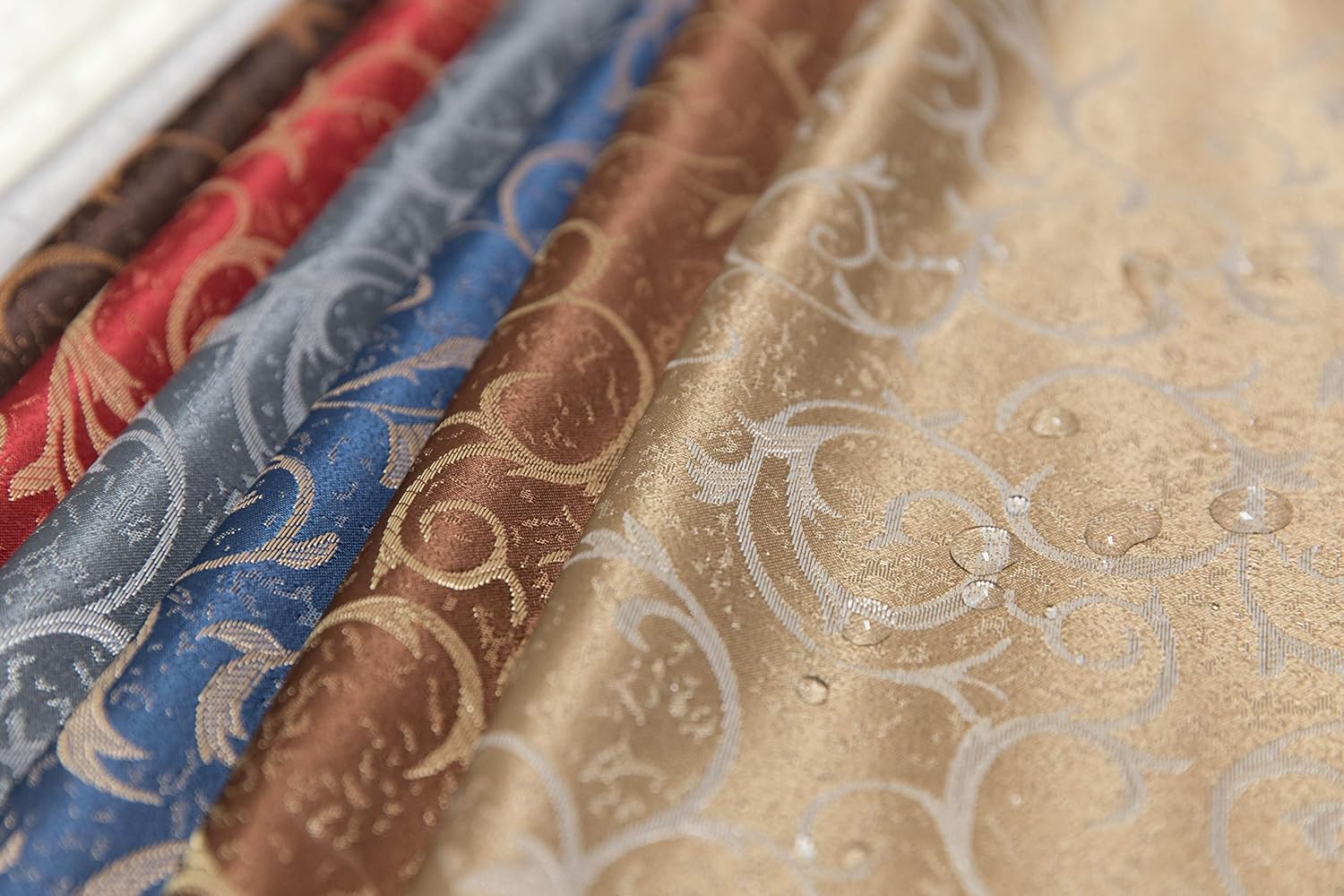 Mantel rectangular de jacquard con patrones ornamentales de remolinos florales, de tela a prueba de derrames, para cocina, comedor, mesa, decoración