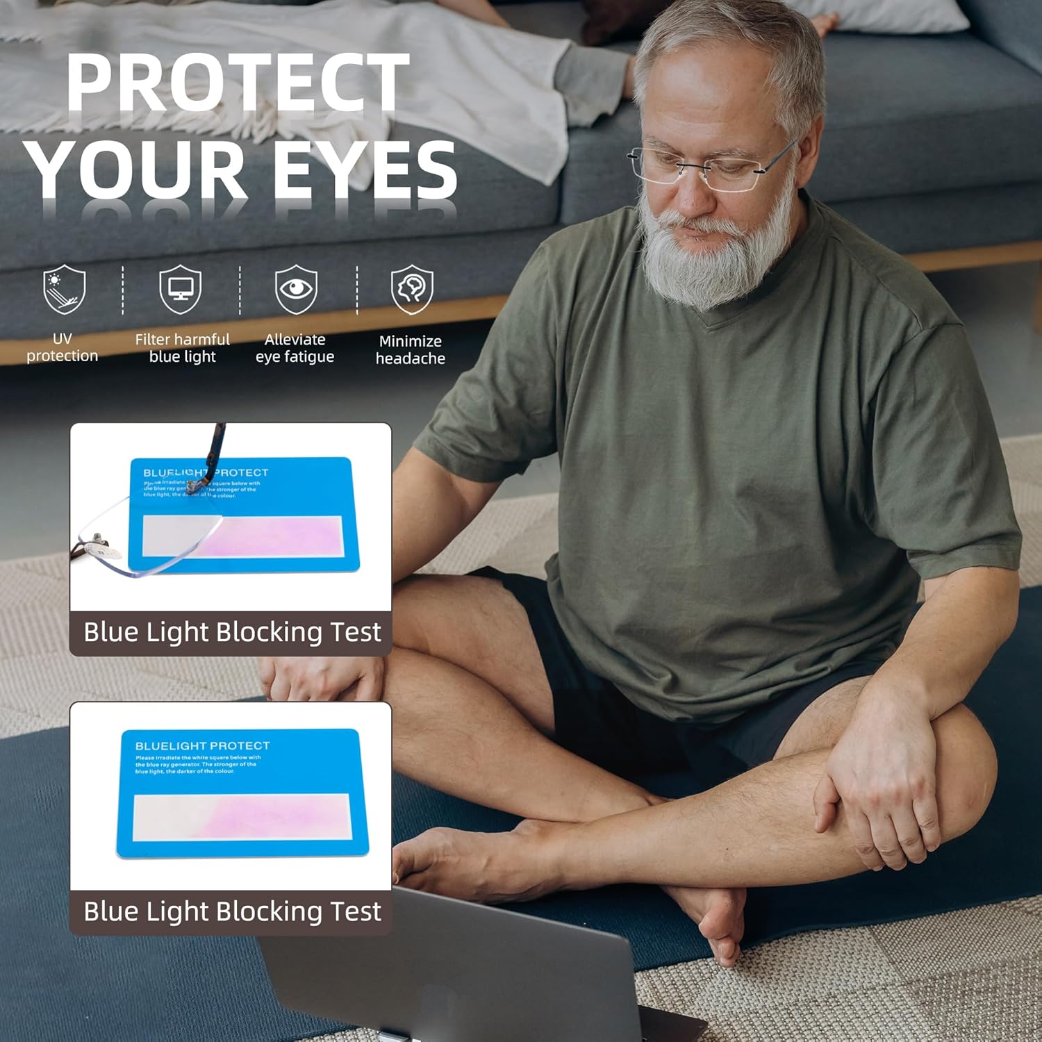 HIYANJN Gafas de lectura progresivas para hombre, marco sin marco, bloqueo de luz azul, multifocales, para computadora, bisagra de resorte, sin línea
