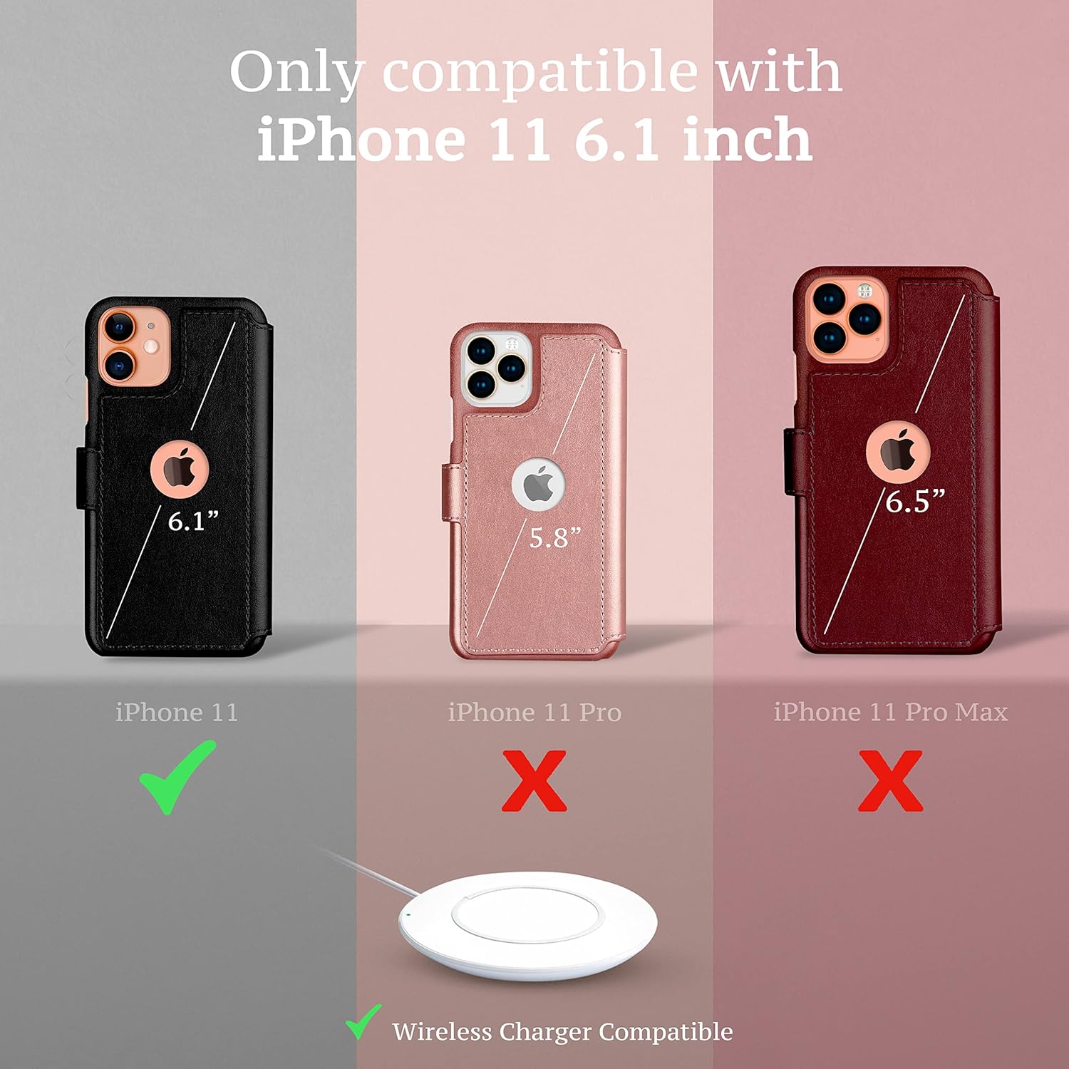 LUPA Legacy Funda tipo cartera para iPhone 11 para mujeres y hombres – Funda con tarjetero – delgada + duradera – Funda de piel sintética para