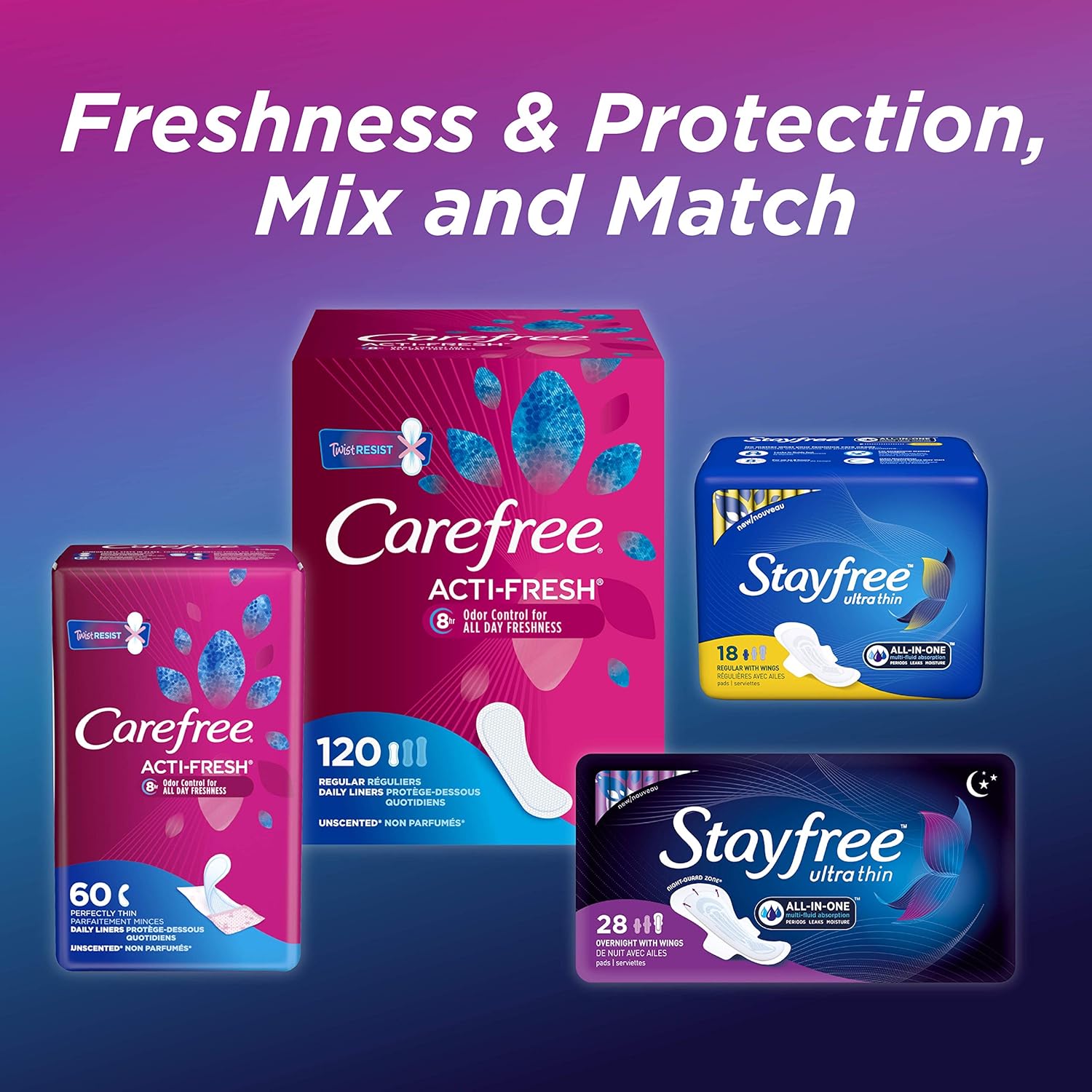Stayfree Maxi Super Long Wingless – Almohadillas de protección y absorción fiables para mujeres, 48 unidades (paquete de 3)