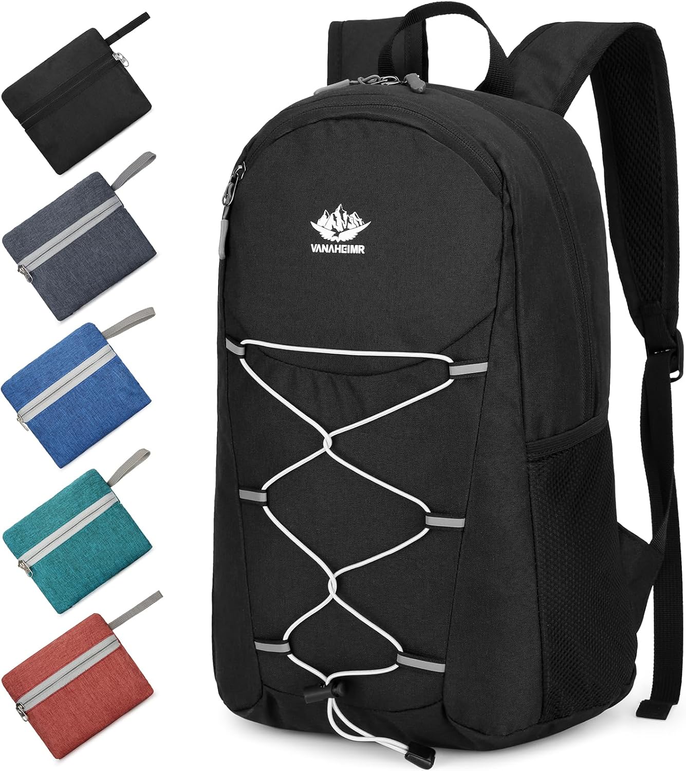 Mochila de senderismo ligera de 15 litros plegable pequeña mochila de viaje mochila de camping plegable para mujeres y hombres, Negro -, Mochilas de