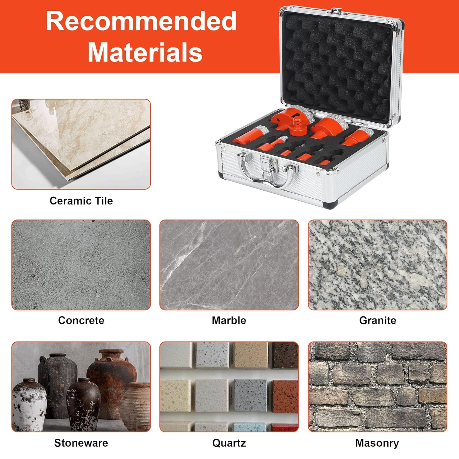 Juego de 9 brocas con núcleo de diamante, kit de sierra para azulejos de porcelana, cerámica, mármol, ladrillo, hormigón con rosca de 58 pulgadas –