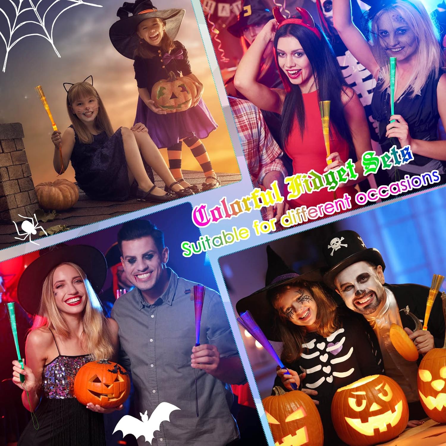 Varitas de fibra óptica para Halloween, varitas de fibra brillante, varillas de luz LED iluminadas coloridas para Halloween, regalos de fiesta de
