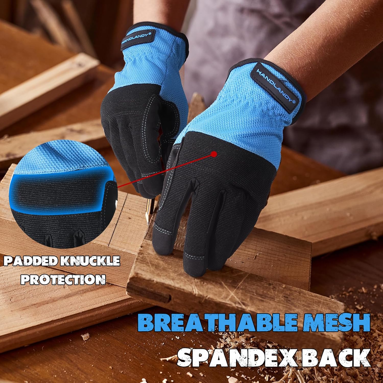HANDLANDY – Guantes de trabajo para hombre aptas para pantalla táctil, guantes para mecánico flexibles y transpirables, con nudillos y palma