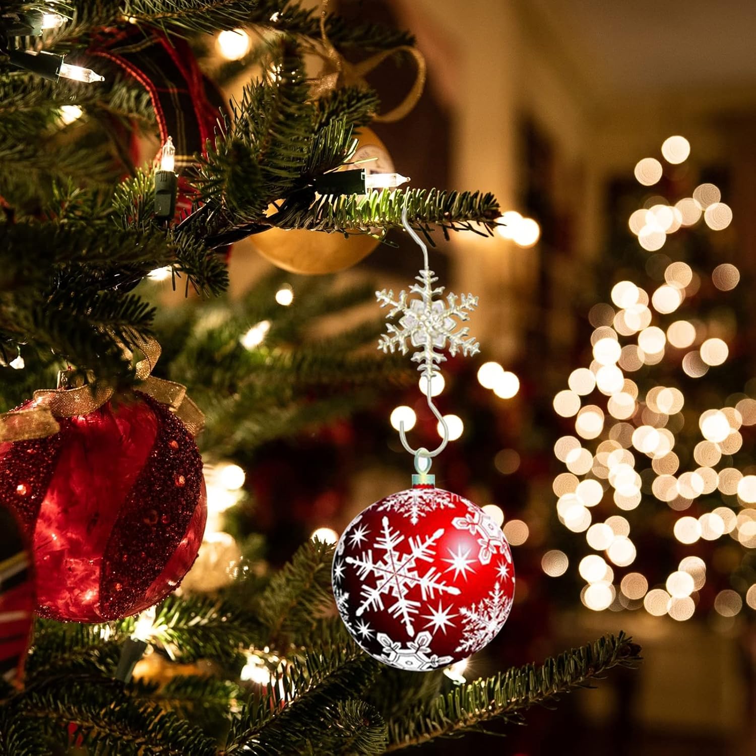 IHEOJAOC Ganchos de adorno de Navidad  Ganchos decorativos de copo de nieve dorado plateado (20 unidades, plata dorada)
