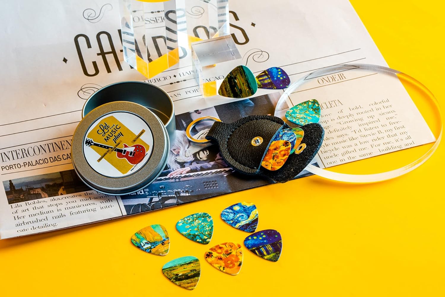 Paquete de 12 puntas de guitarra de celuloide de 0.71mm con estilo y colorido para el bajo de la guitarra, Van Gogh