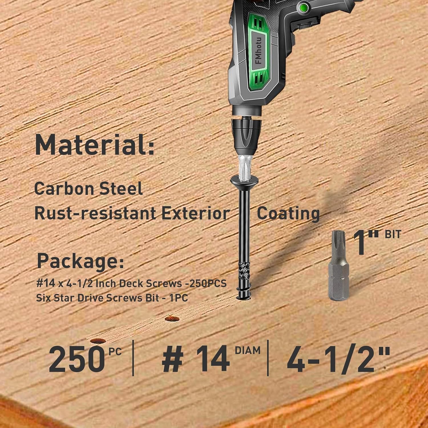 FMhotu Tornillos de cubierta para exteriores resistentes de 4-12 pulgadas, 250 tornillos para madera de cubierta con accionamiento de estrella,