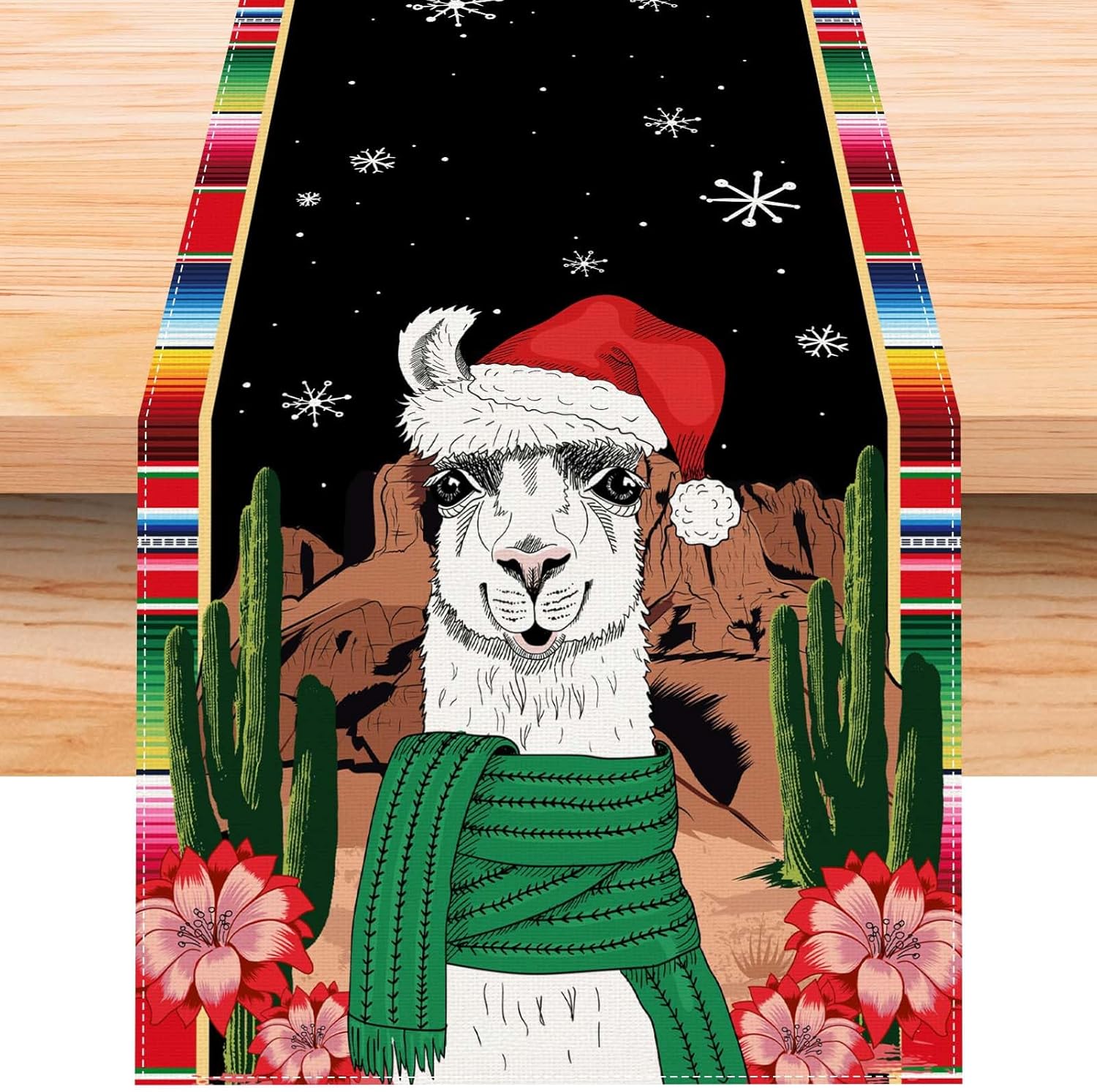 Camino de mesa de lino Feliz Navidad, 72 pulgadas de largo, Camino de mesa Navideño, casa de campo, mexicana, Navidad, vacaciones, invierno, hogar,