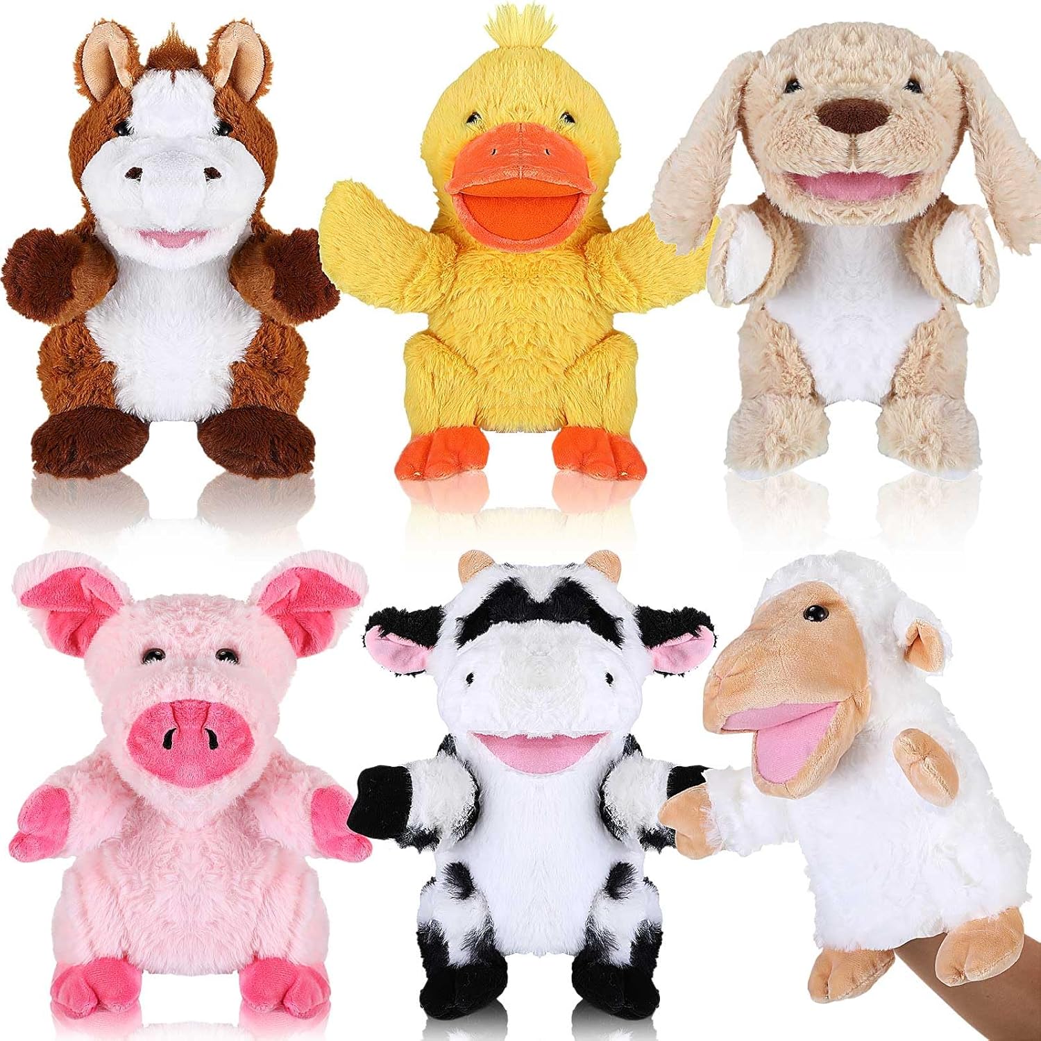 6 marionetas de mano de animales para niños, marionetas de mano con boca de trabajo, juguete de peluche para espectáculos, teatro, cumpleaños, cesta