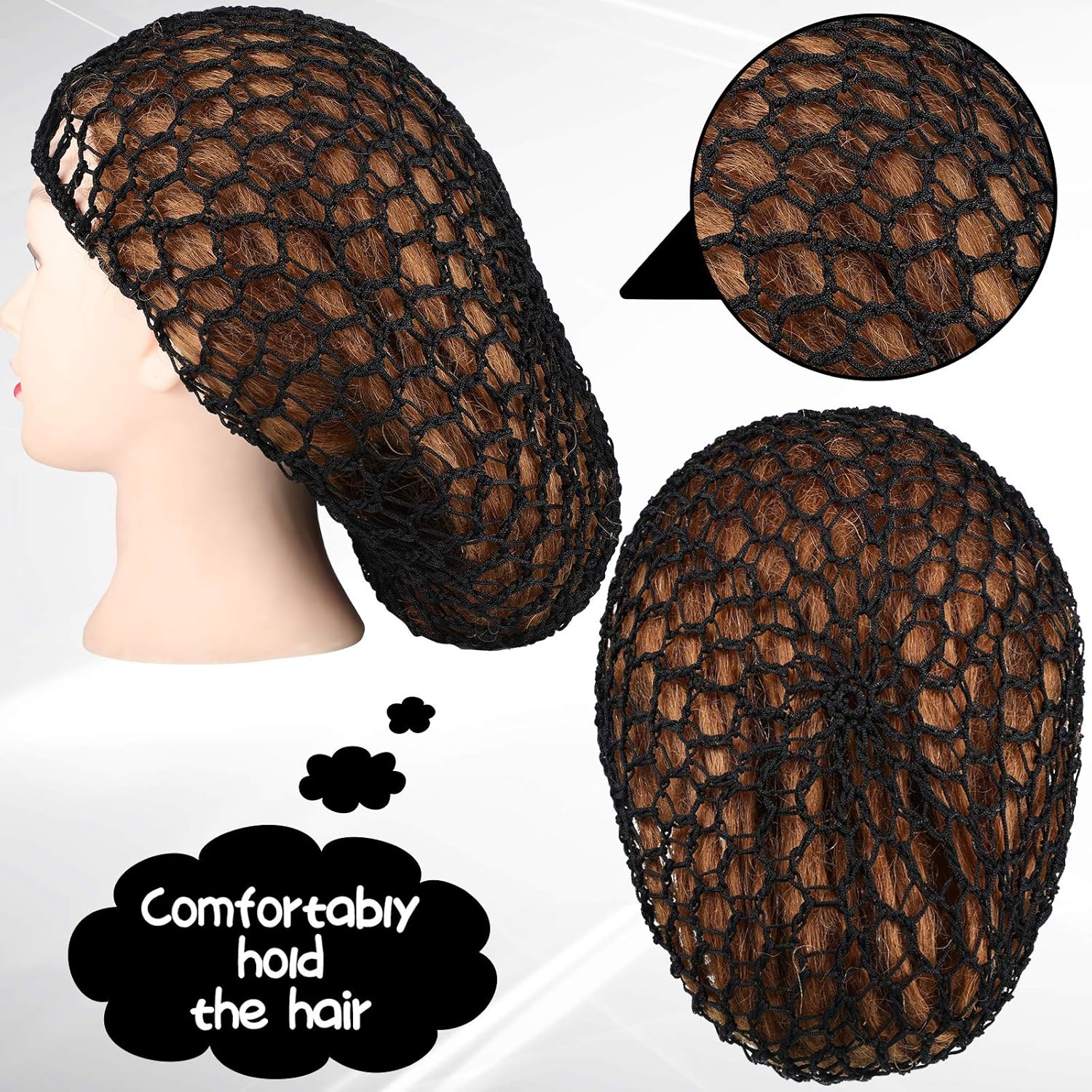 Geyoga 6 piezas de redecillas para el pelo para mujeres, malla para dormir, suave rayón de punto de ganchillo red de pelo largo y corto, accesorio