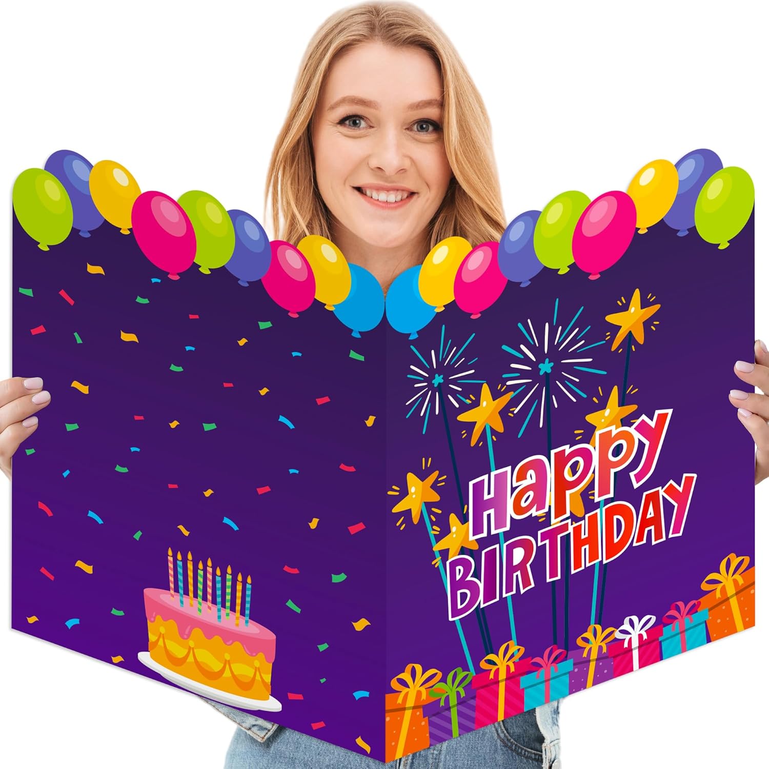 Yoqipati Tarjeta de cumpleaños gigante, libro de invitados gigante, 14 x 22 pulgadas, tarjetas de felicitación de cumpleaños gigantes grandes para