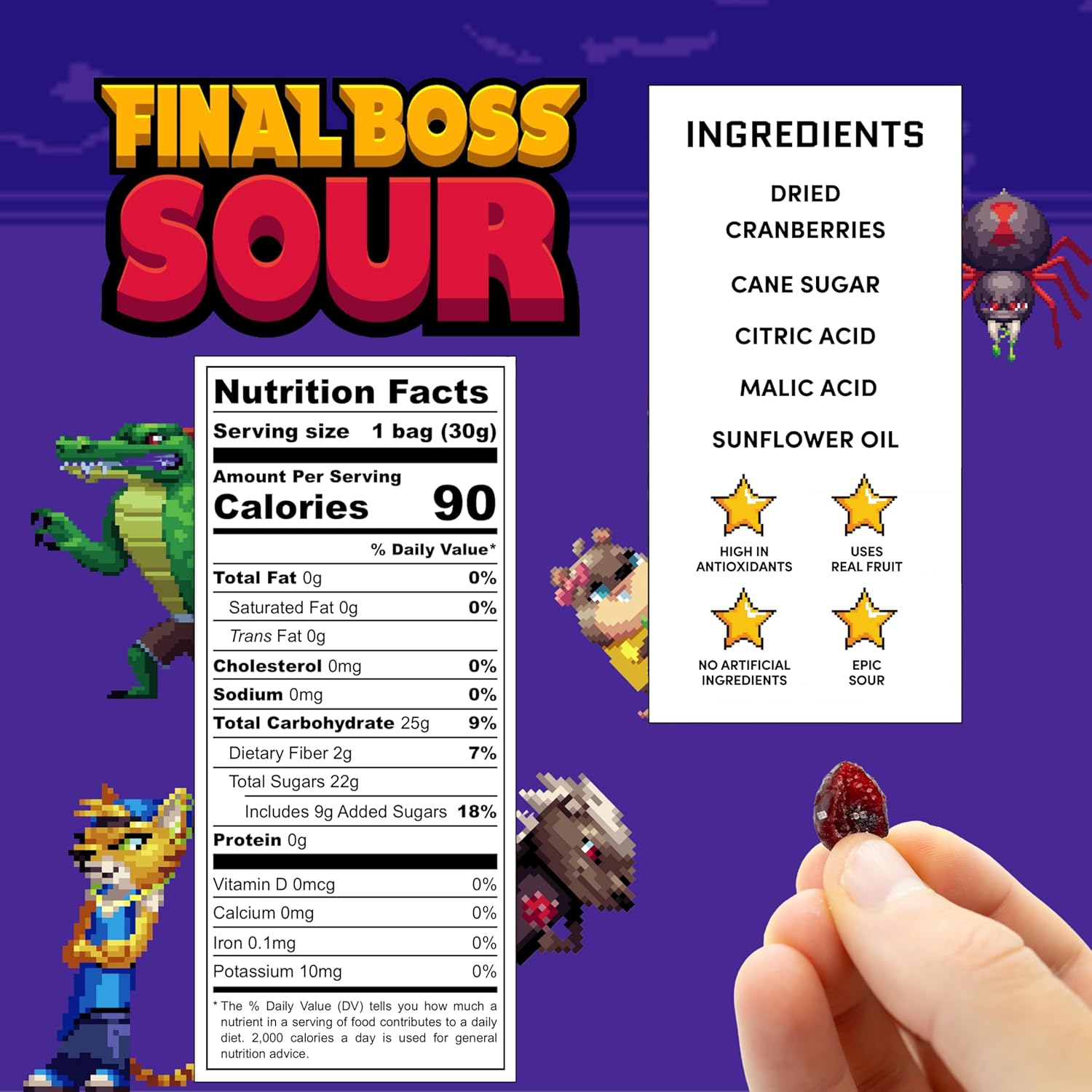 Final Boss Caramelos extremadamente ácidos, gomitas naturales de arándano masticables hechas con frutas secas, libres de colores artificiales,