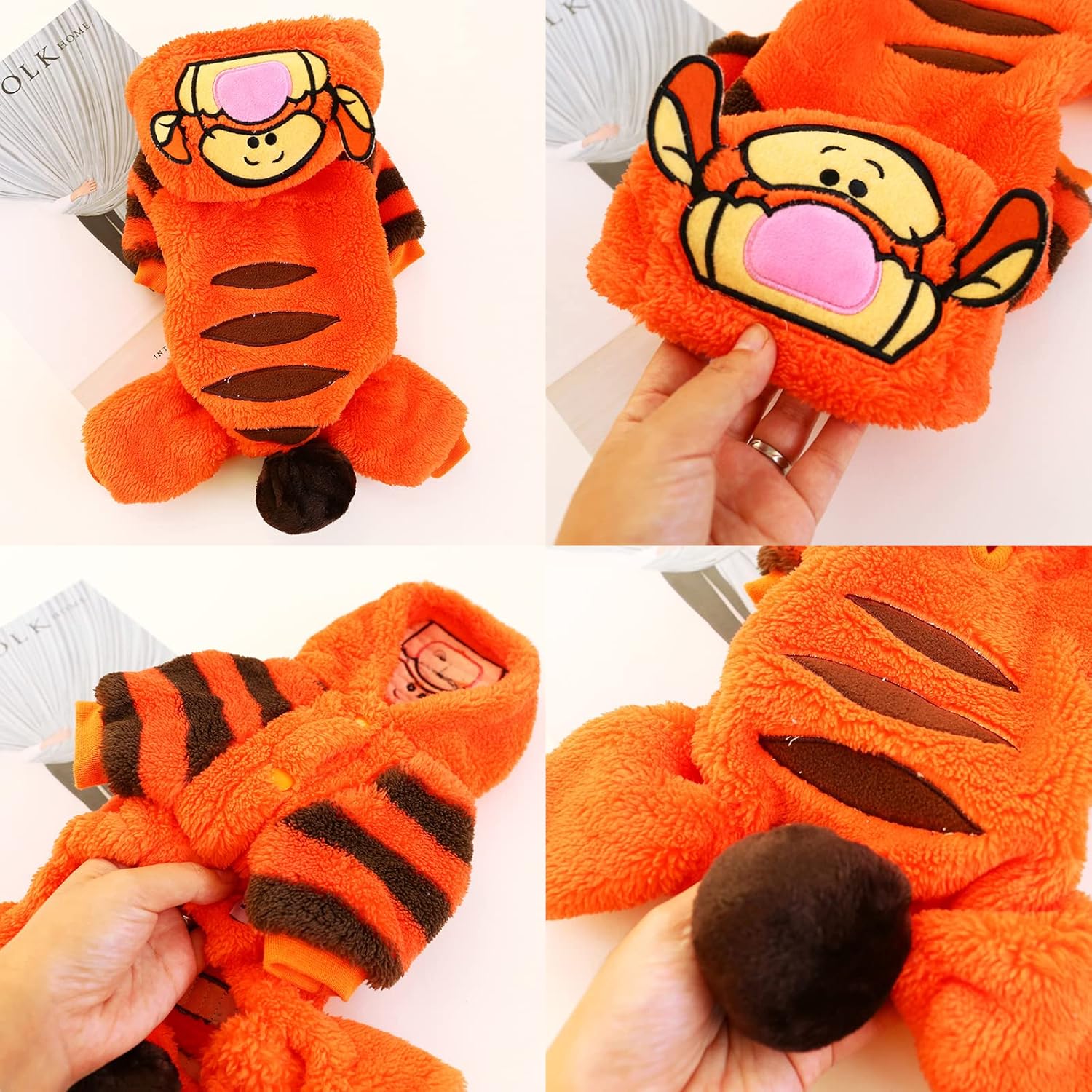 AIHANCH Disfraz de tigre para perro, ropa de terciopelo suave para perro, sudadera con capucha para perro, divertido disfraz de Halloween para