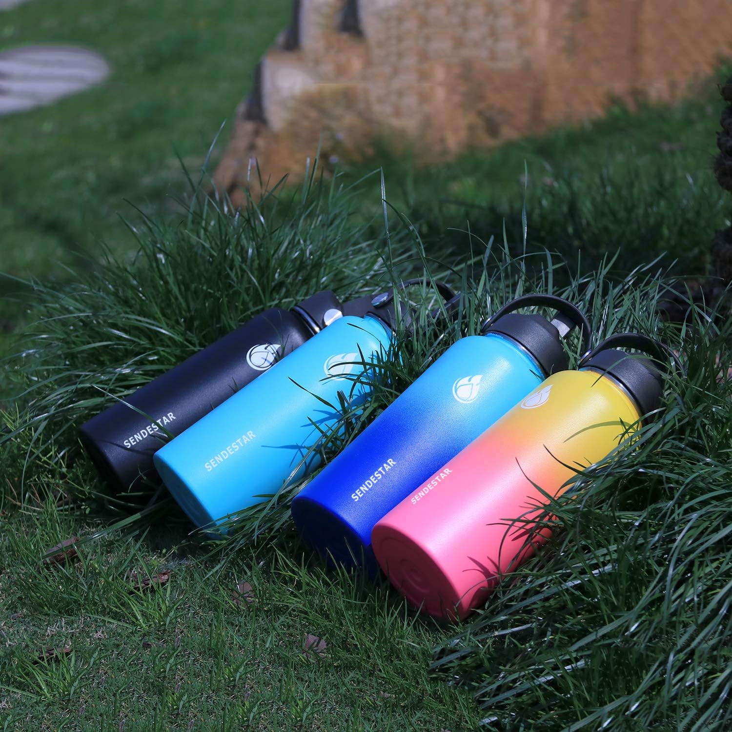 Sendestar Botella de agua de acero inoxidable de 12 onzas, 24 onzas, 32 onzas, 40 onzas o 64 onzas, con una tapa con popote o boquilla, mantiene los